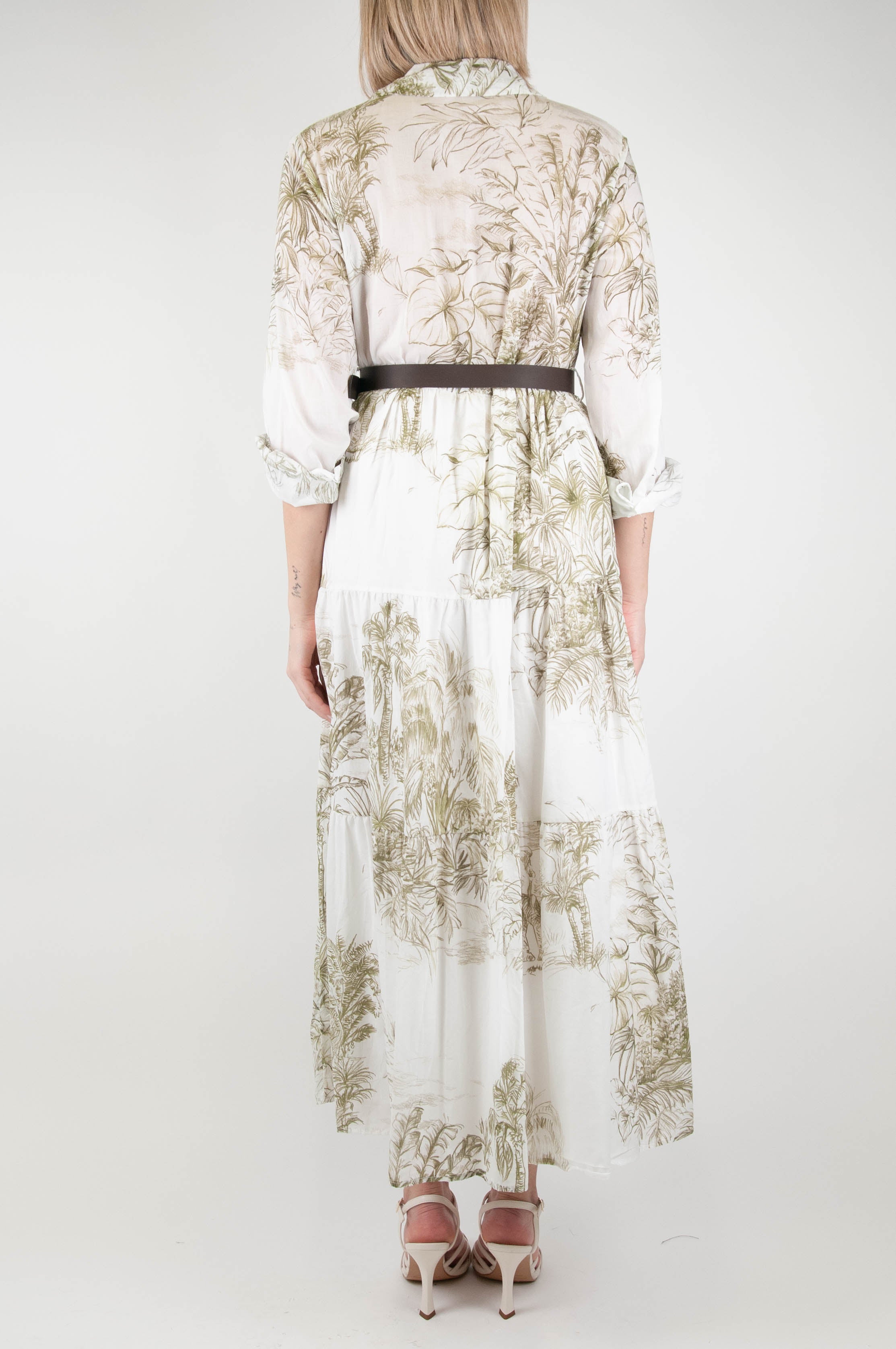 Tension in - Nature patterned shirtdress in cotton muslin with flounces