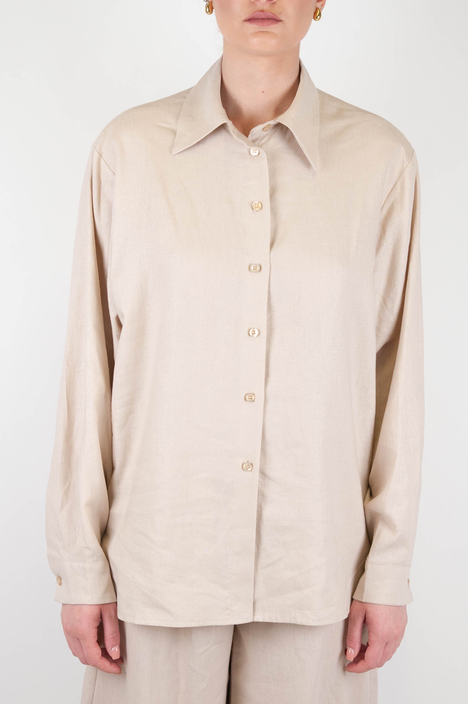 Haveone - Solid color linen blend shirt