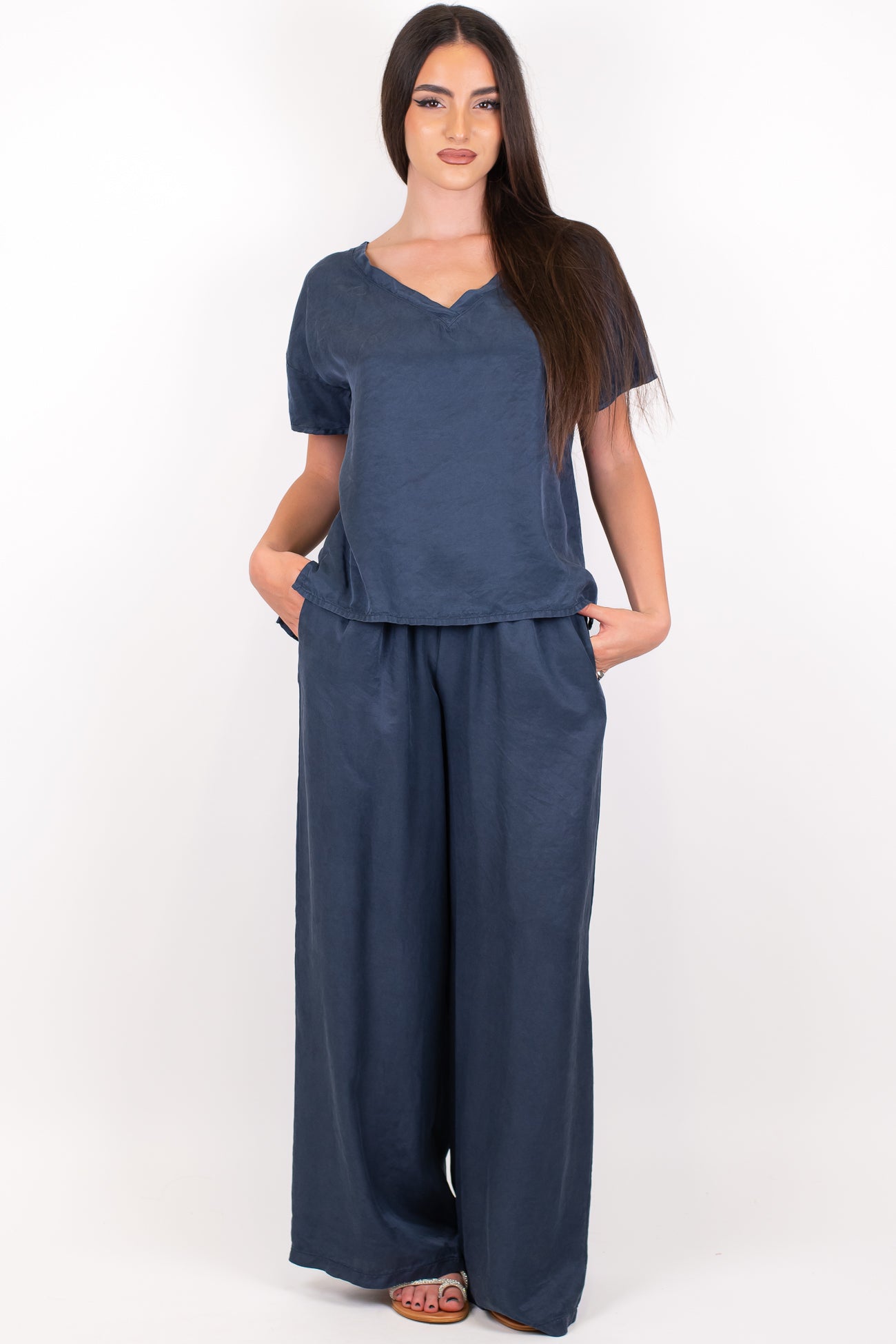 Tensione in - Pantalone palazzo in lyocell mano cupro con elastico in vita