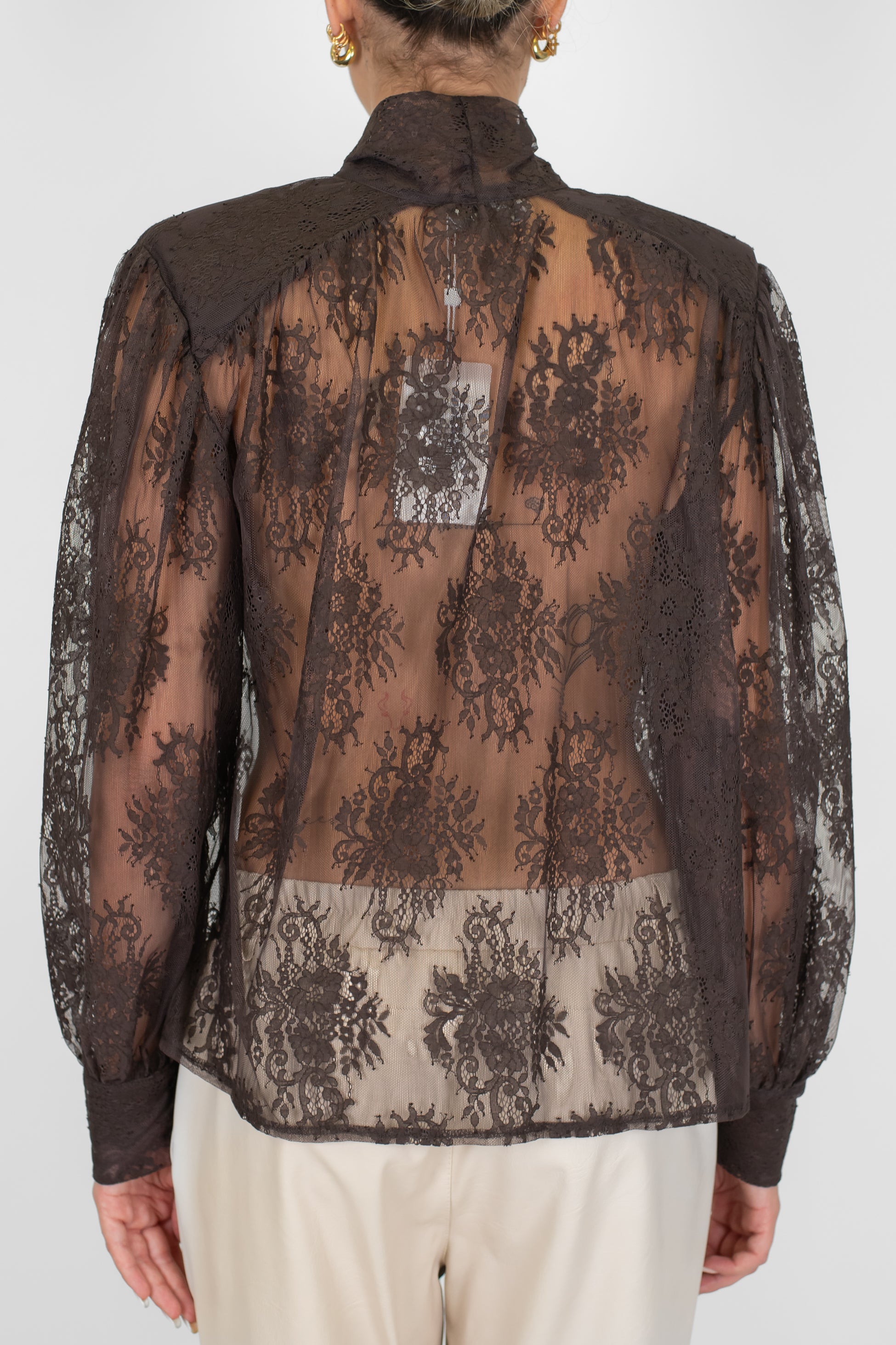 Motel - Blusa in pizzo con fiocco al collo e spalline