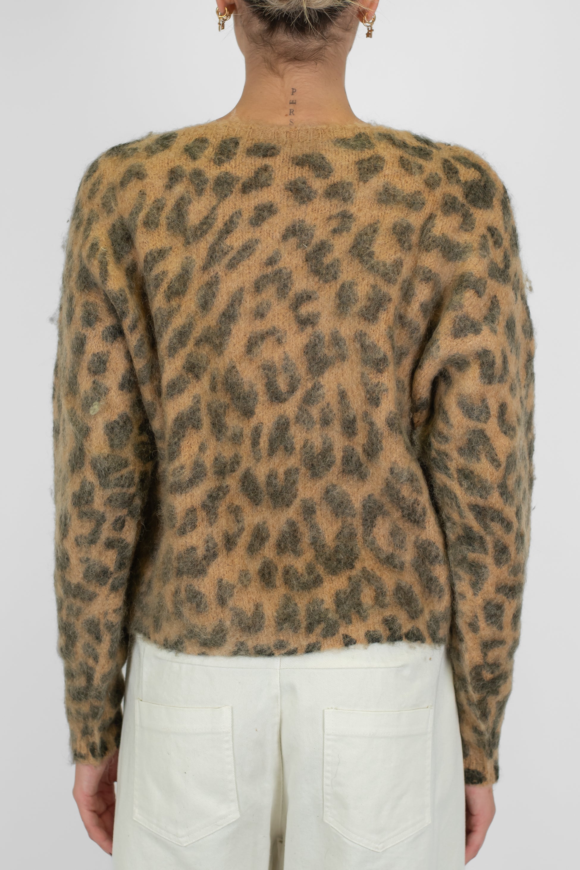 Tensione in - Maglia girocollo fantasia animalier maculata in misto lana mohair