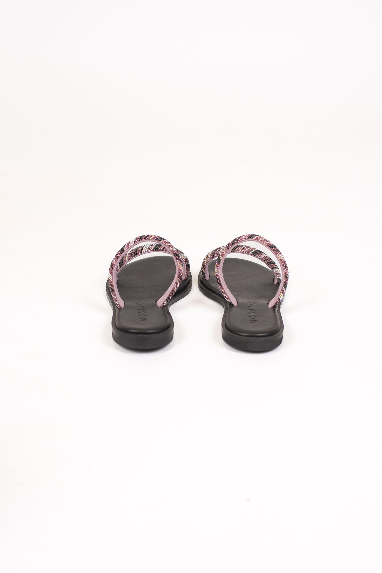 Mosaic - Sandal doppia fascia strass e sottopiede in pelle nero