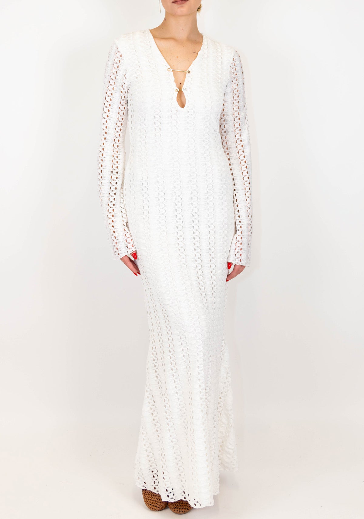 Haveone - Abito lungo in crochet con scollo seno