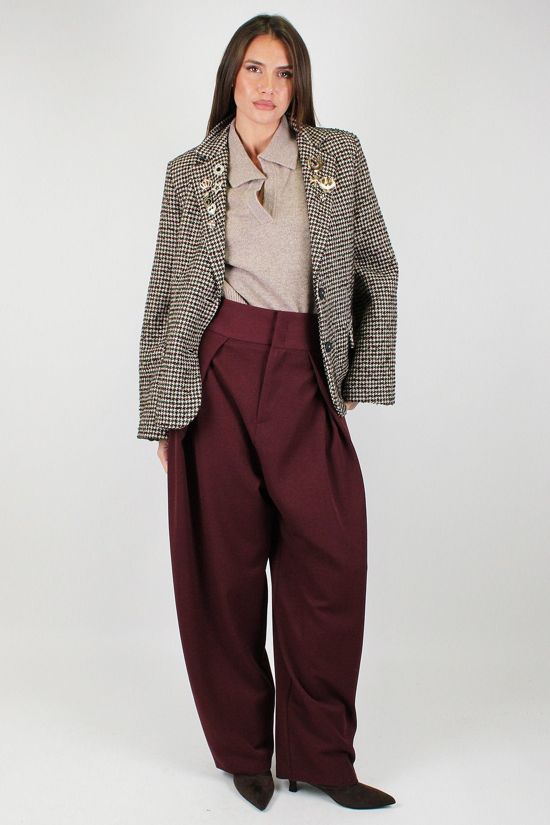 Maryley - Pantalone balloon a vita alta con pinces