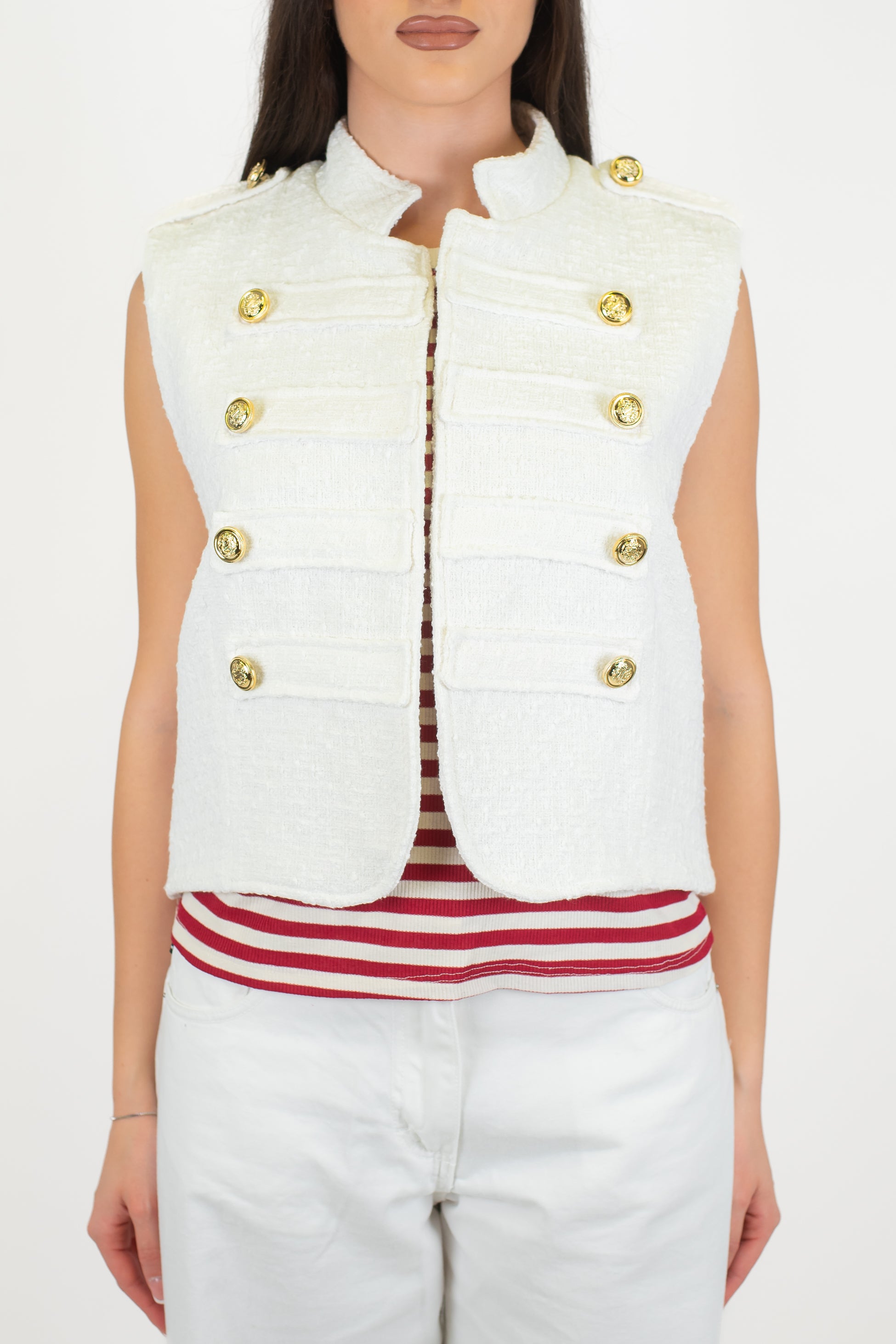 Motel - Gilet aperto in tweed modello Napoleone