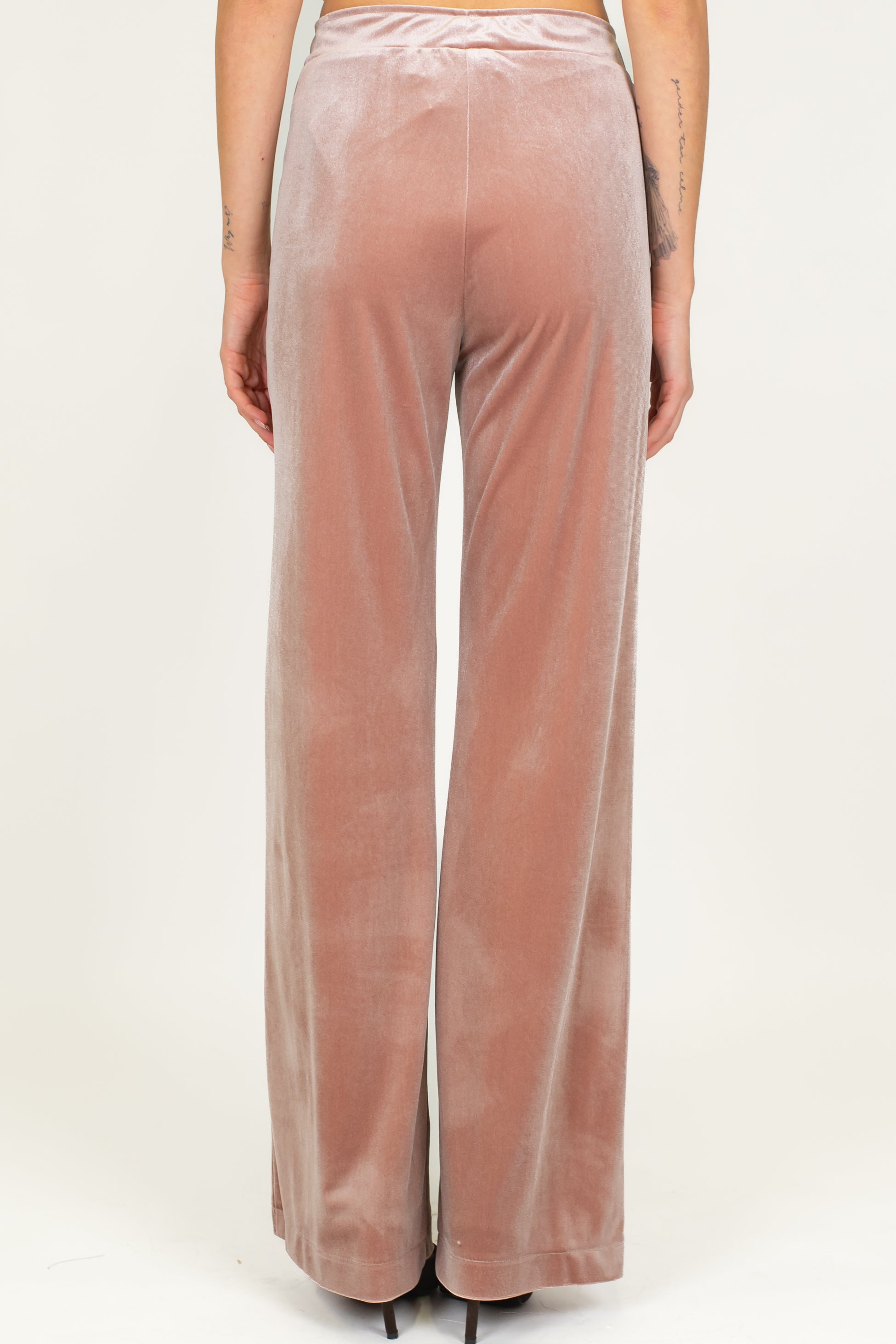 Maryley - Tailleur giacca con collo sciallato e pantalone palazzo in velluto con elastico in vita