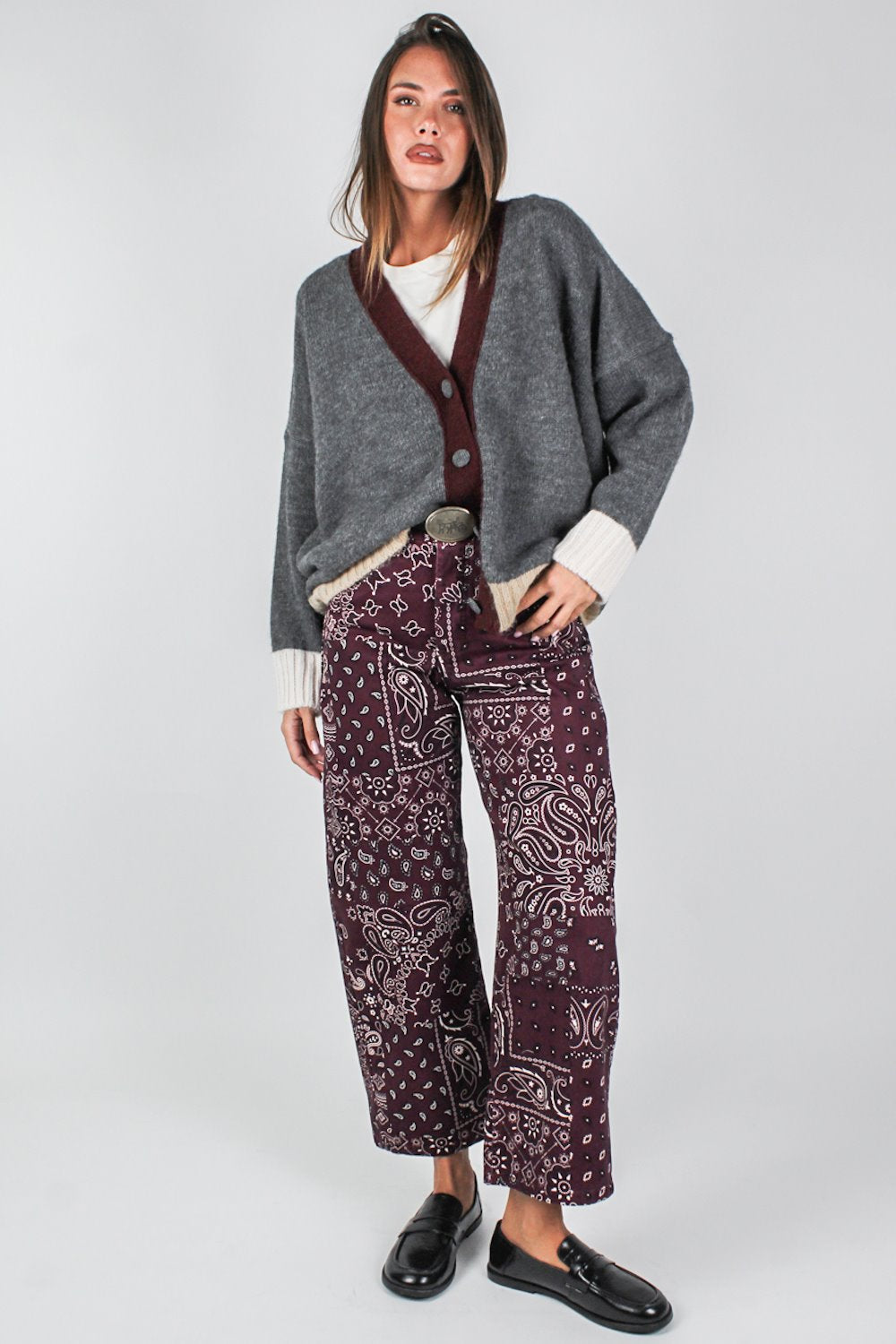 Maryley - Cardigan con profilo a contrasto in misto lana