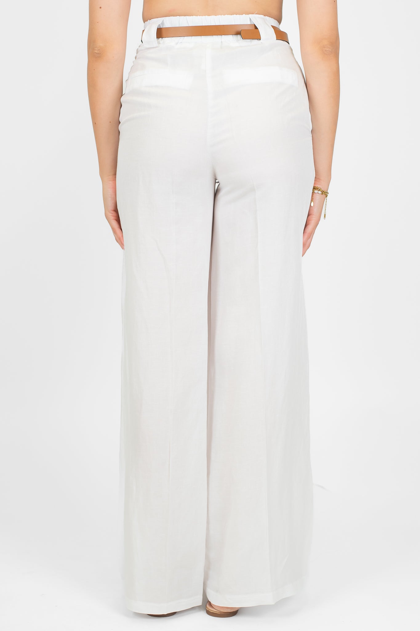 Tensione in - Pantalone palazzo in misto lino e viscosa con elastico sul retro