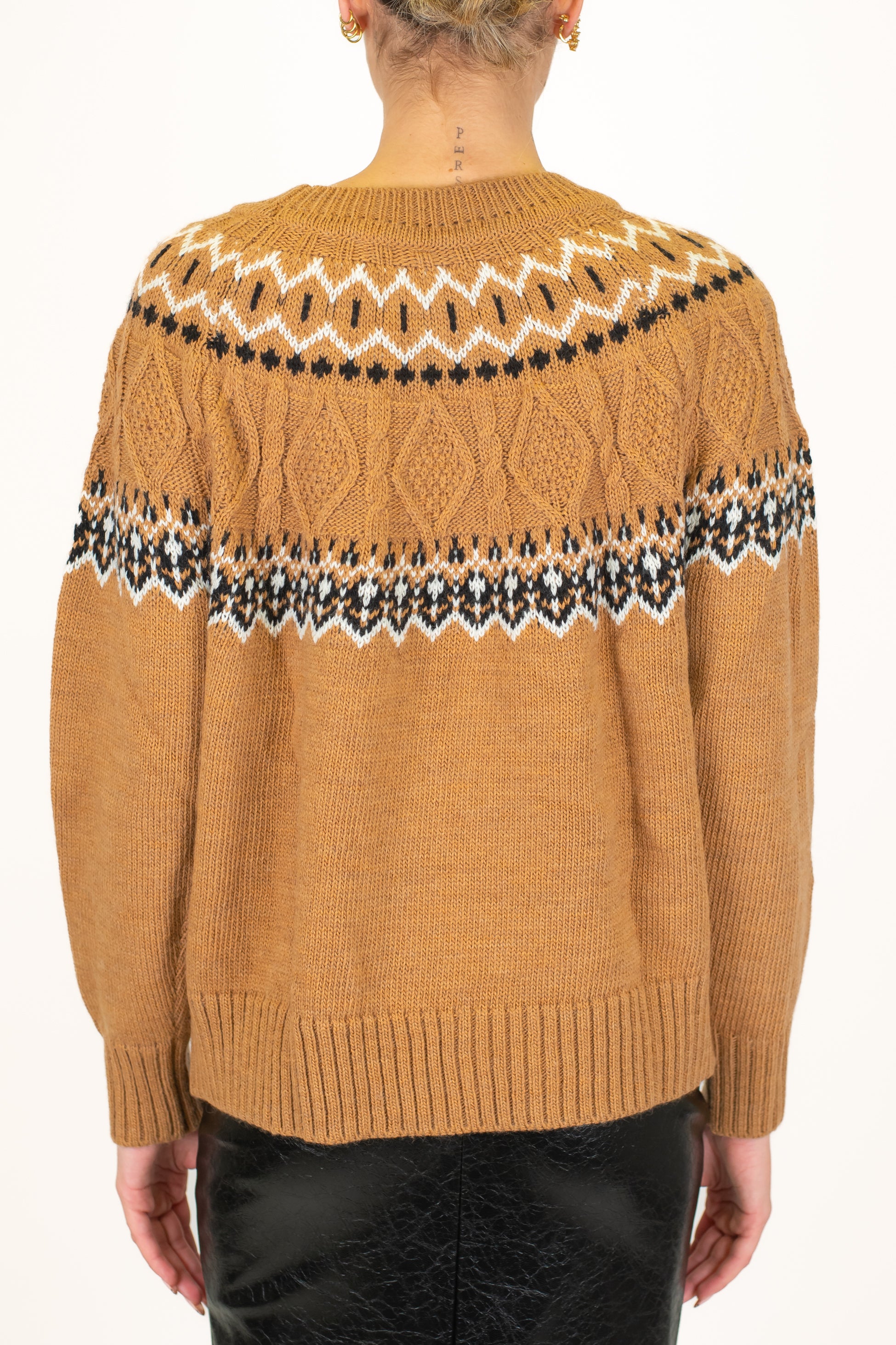 Tensione in - Maglia girocollo fantasia rombi a contrasto in misto lana