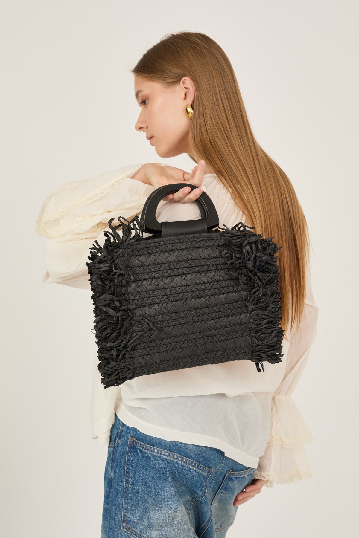 Souvenir - Borsa in paglia con manici in legno