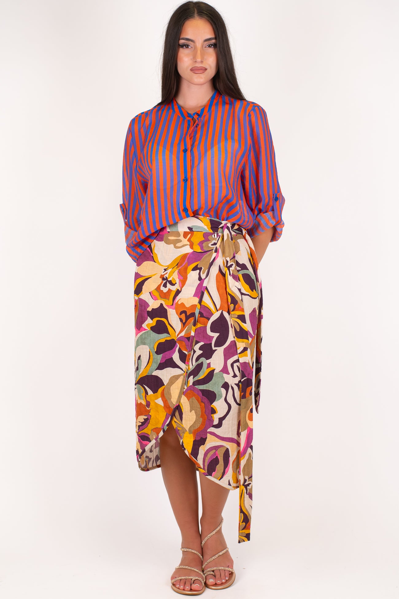 Dixie - Gonna pareo in viscosa leggera fantasia multicolor