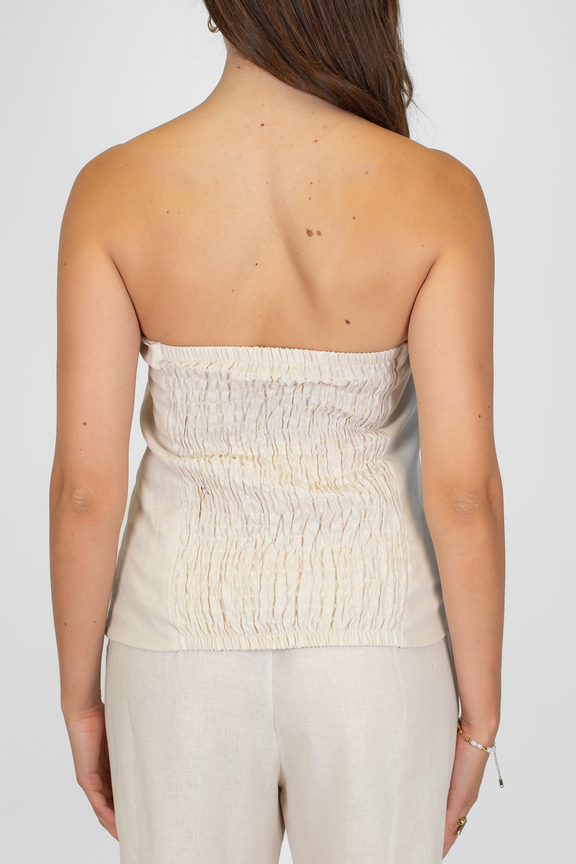 Tensione in - Top a fascia in lino/viscosa con elastico dietro