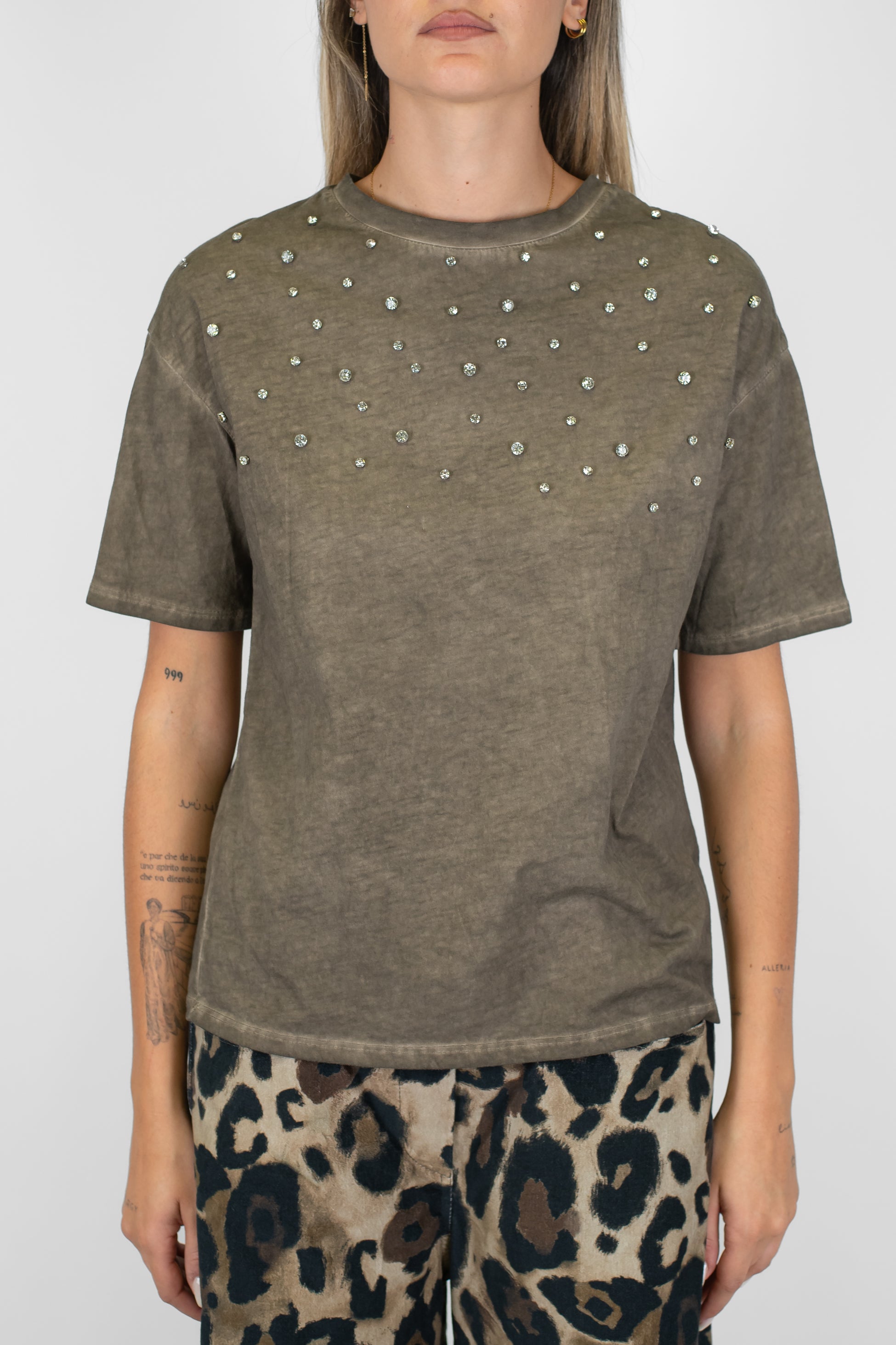 Haveone - T-shirt in cotone con strass