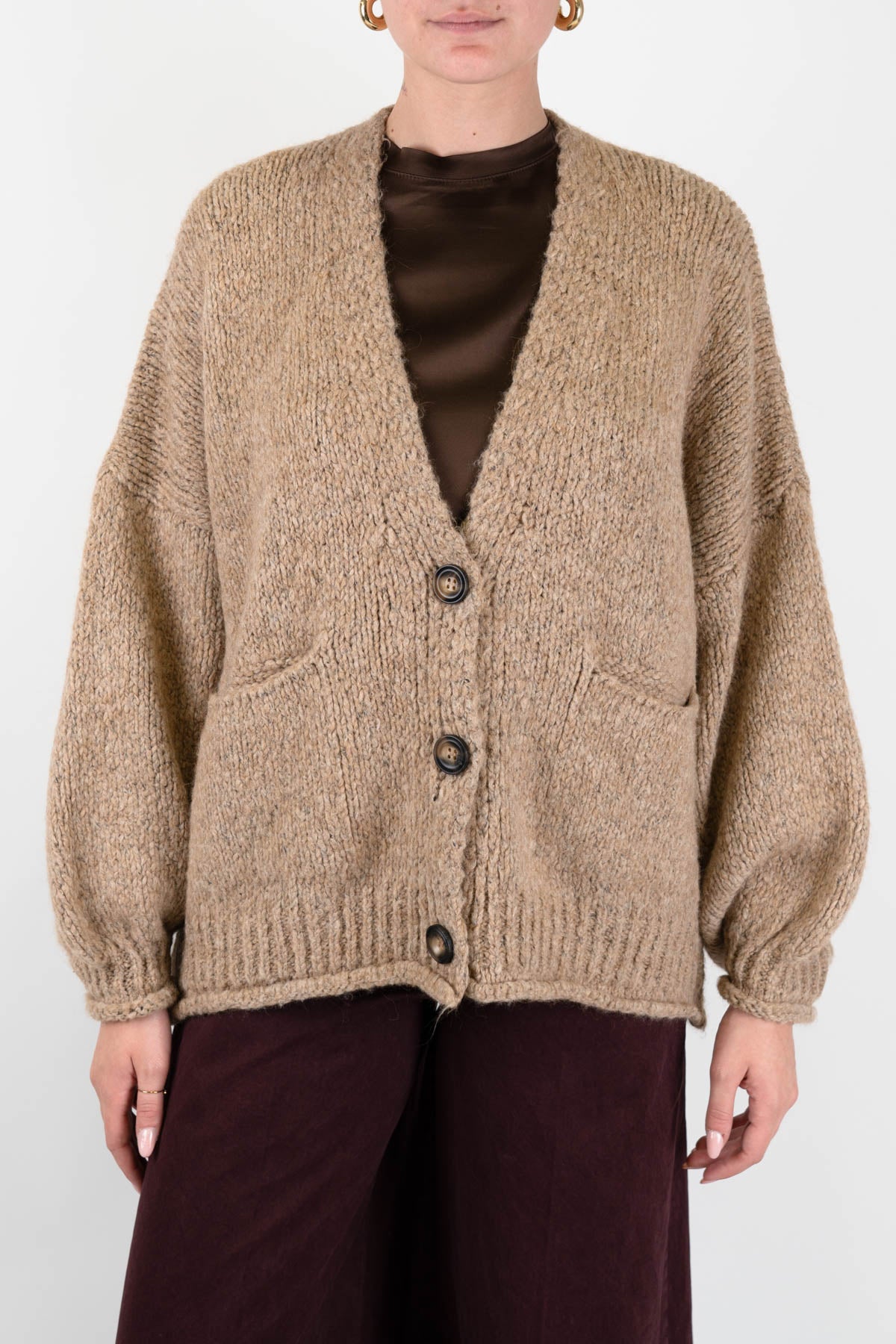 Haveone - Cardigan over in misto lana con chiusura a tre bottoni