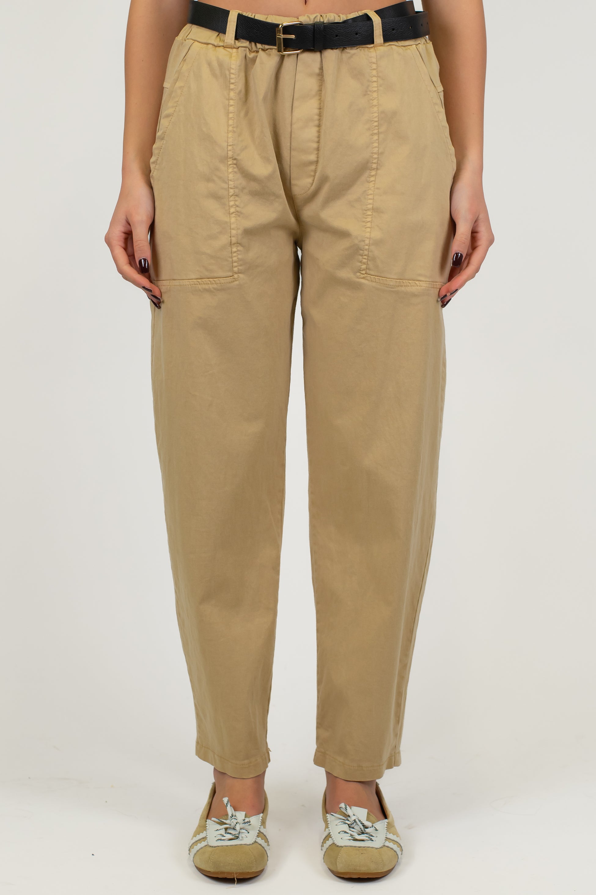 Haveone - Pantalone regular in misto cotone e lyocell con elastico sul retro