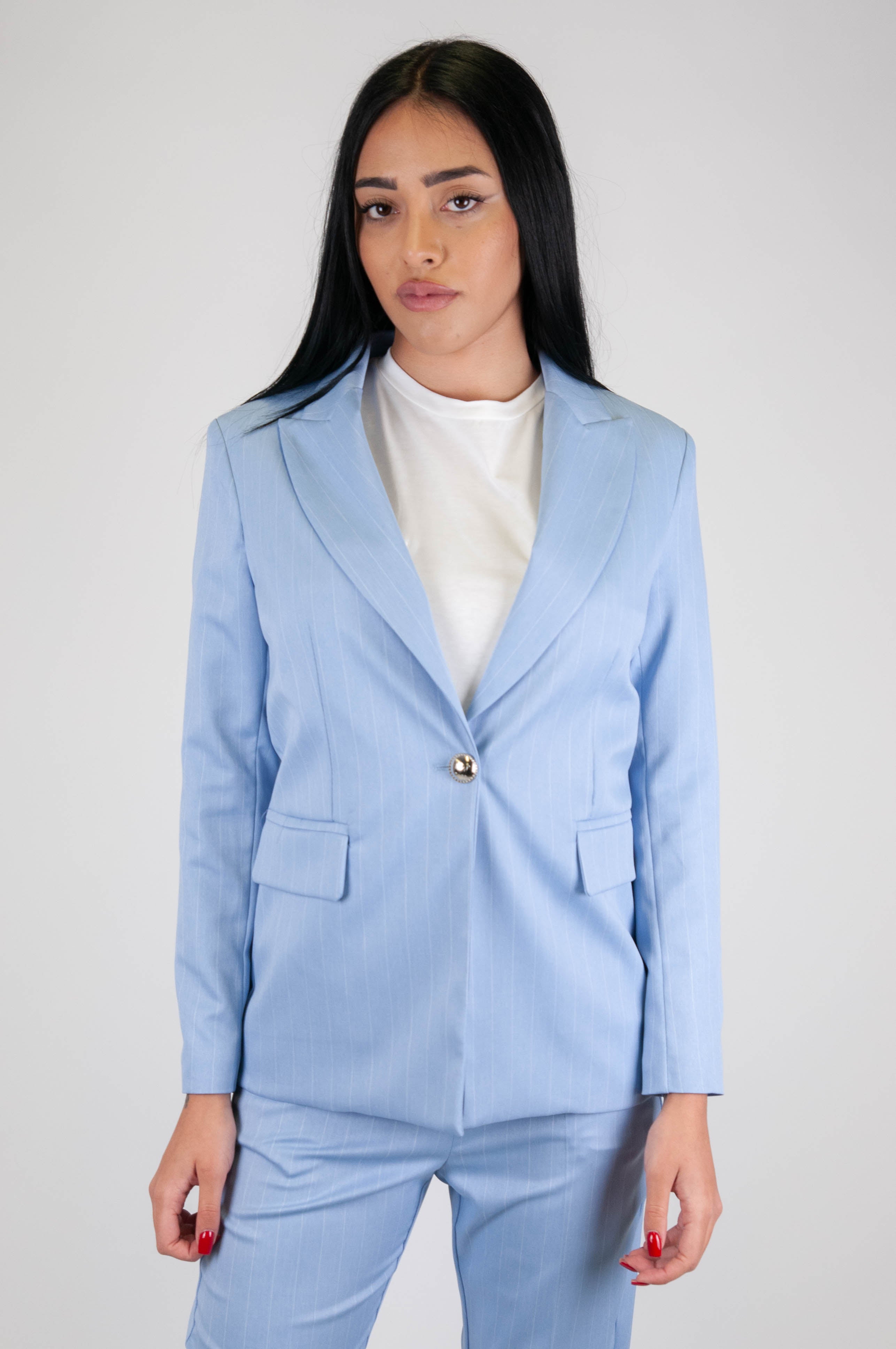 Maryley - Single-breasted pinstriped jacket with one button closure
