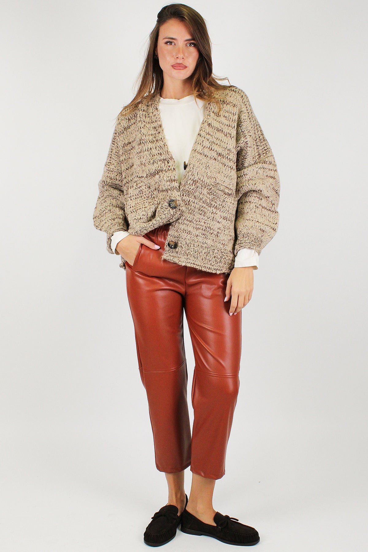 Haveone - Cardigan tre bottoni tramato in misto lana con taschini