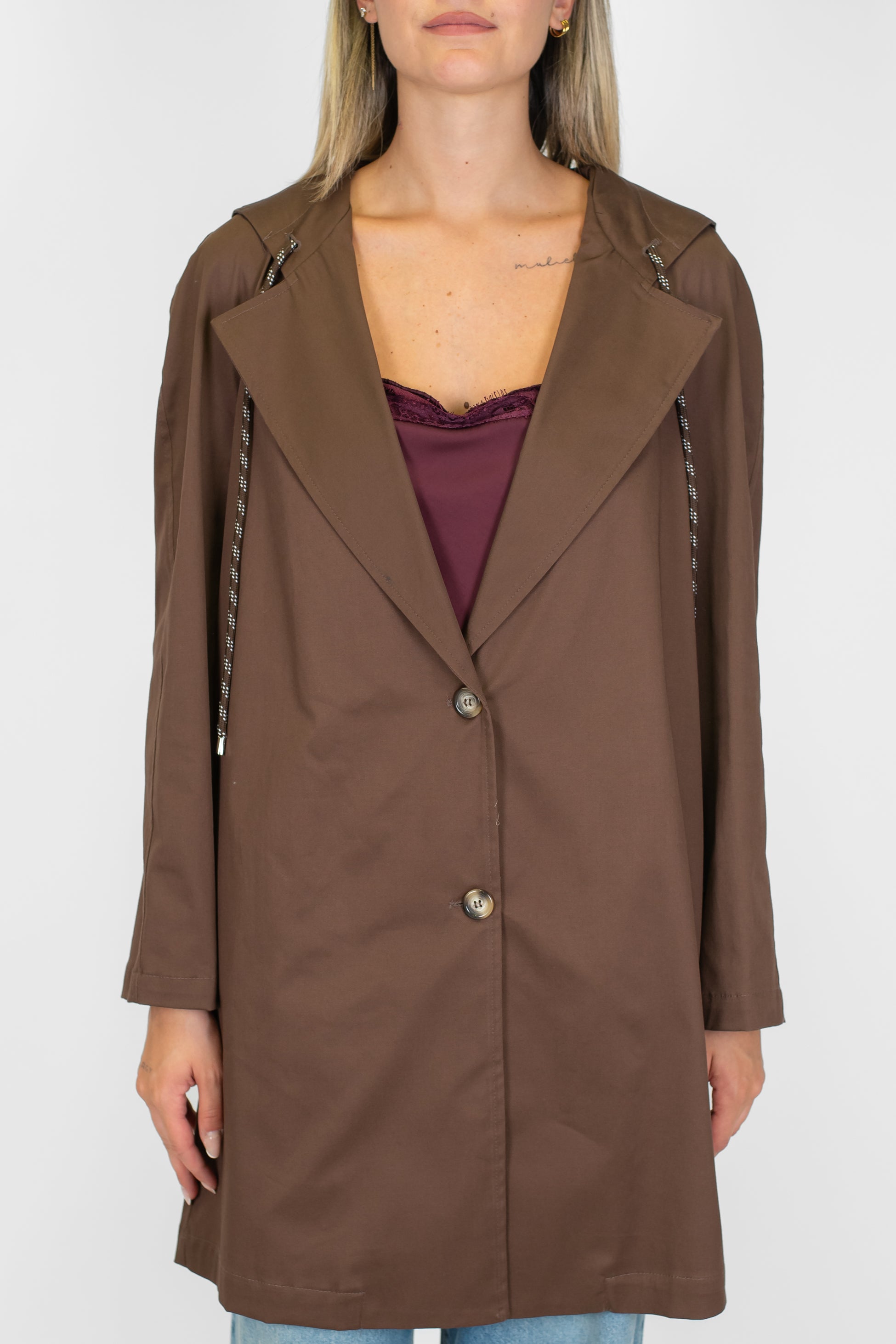 Motel - Trench midi con cappuccio e lacci
