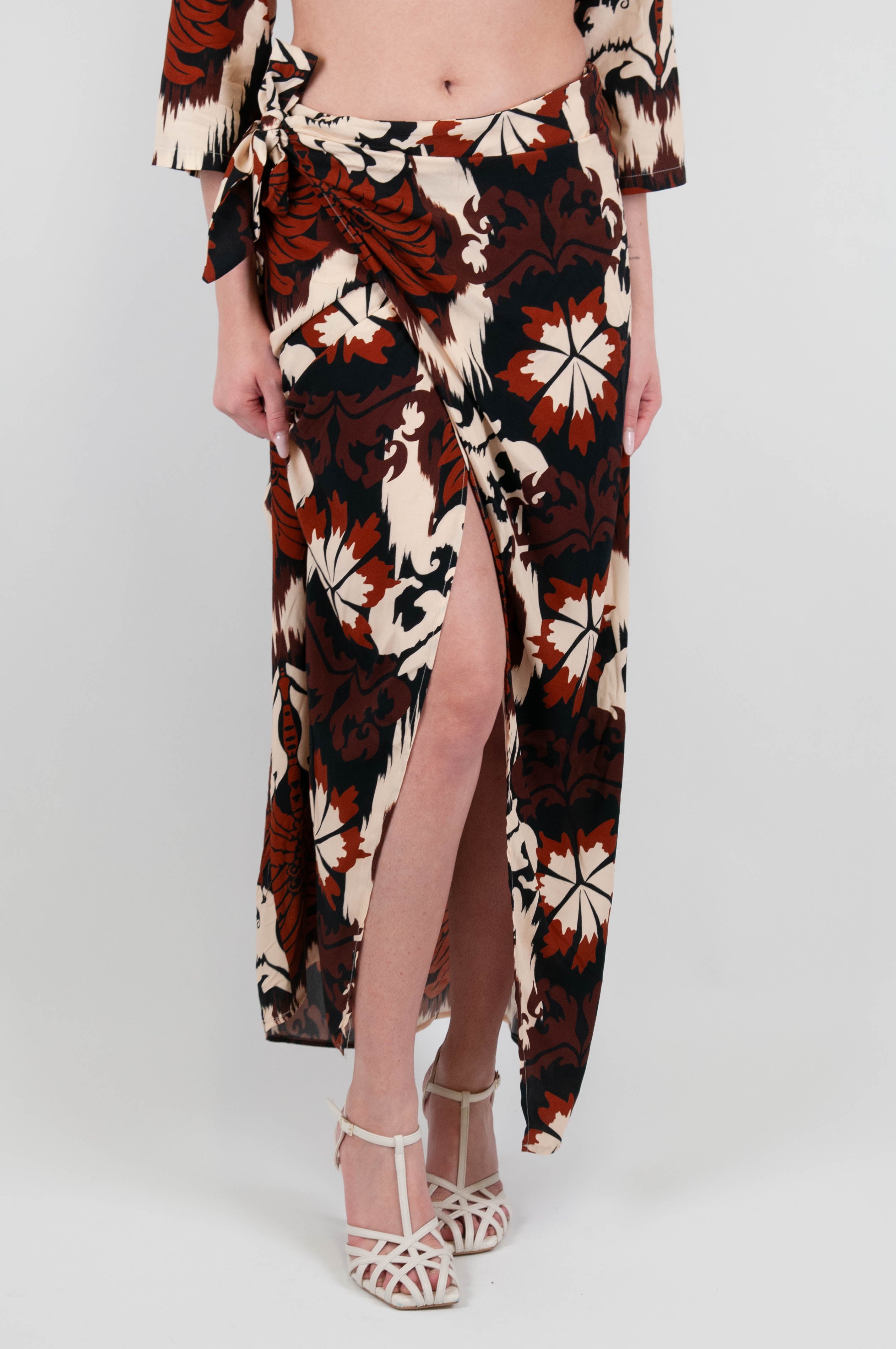 Haveone - Long sarong skirt in abstract patterned viscose