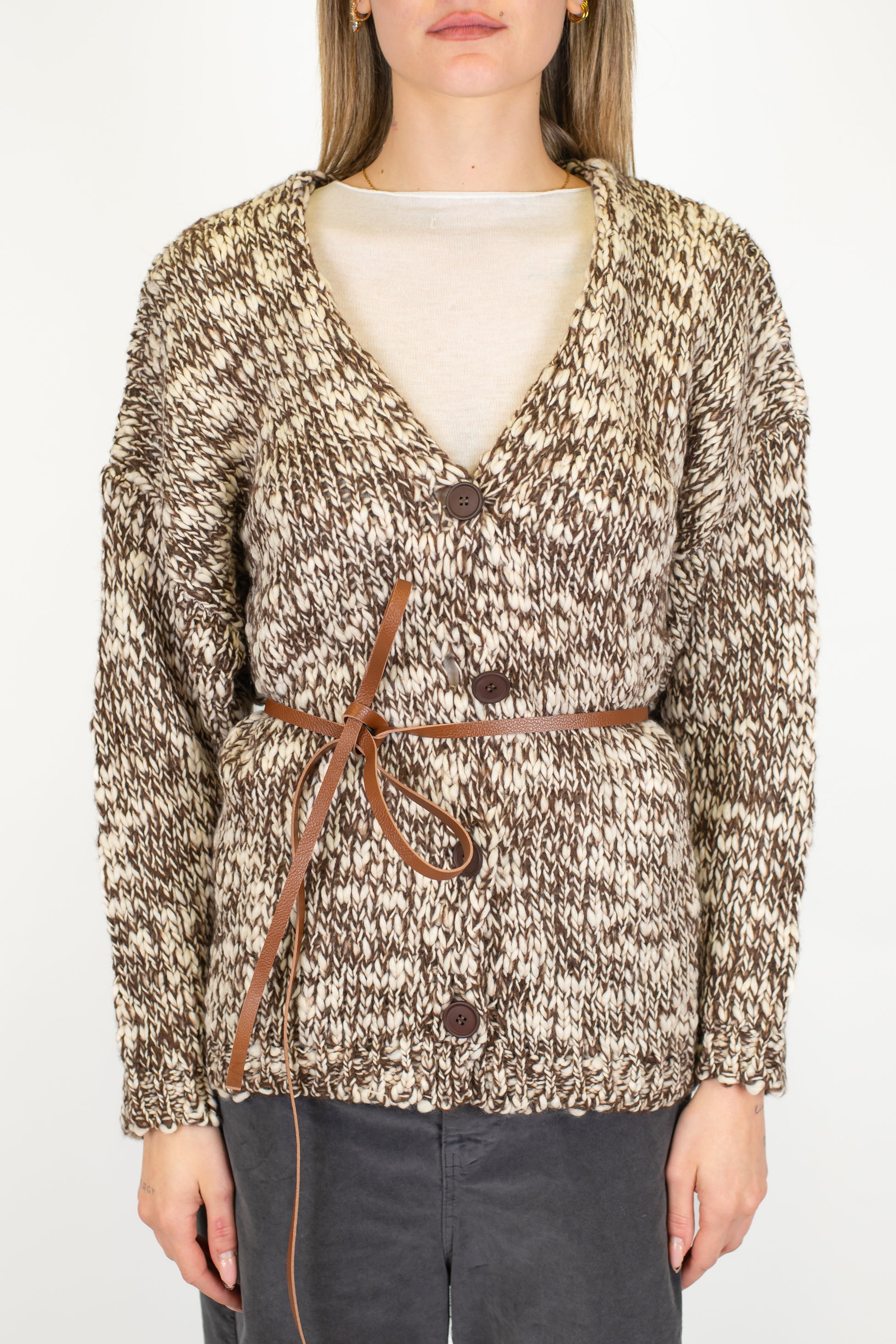 Motel - Cardigan over in misto lana con cintura