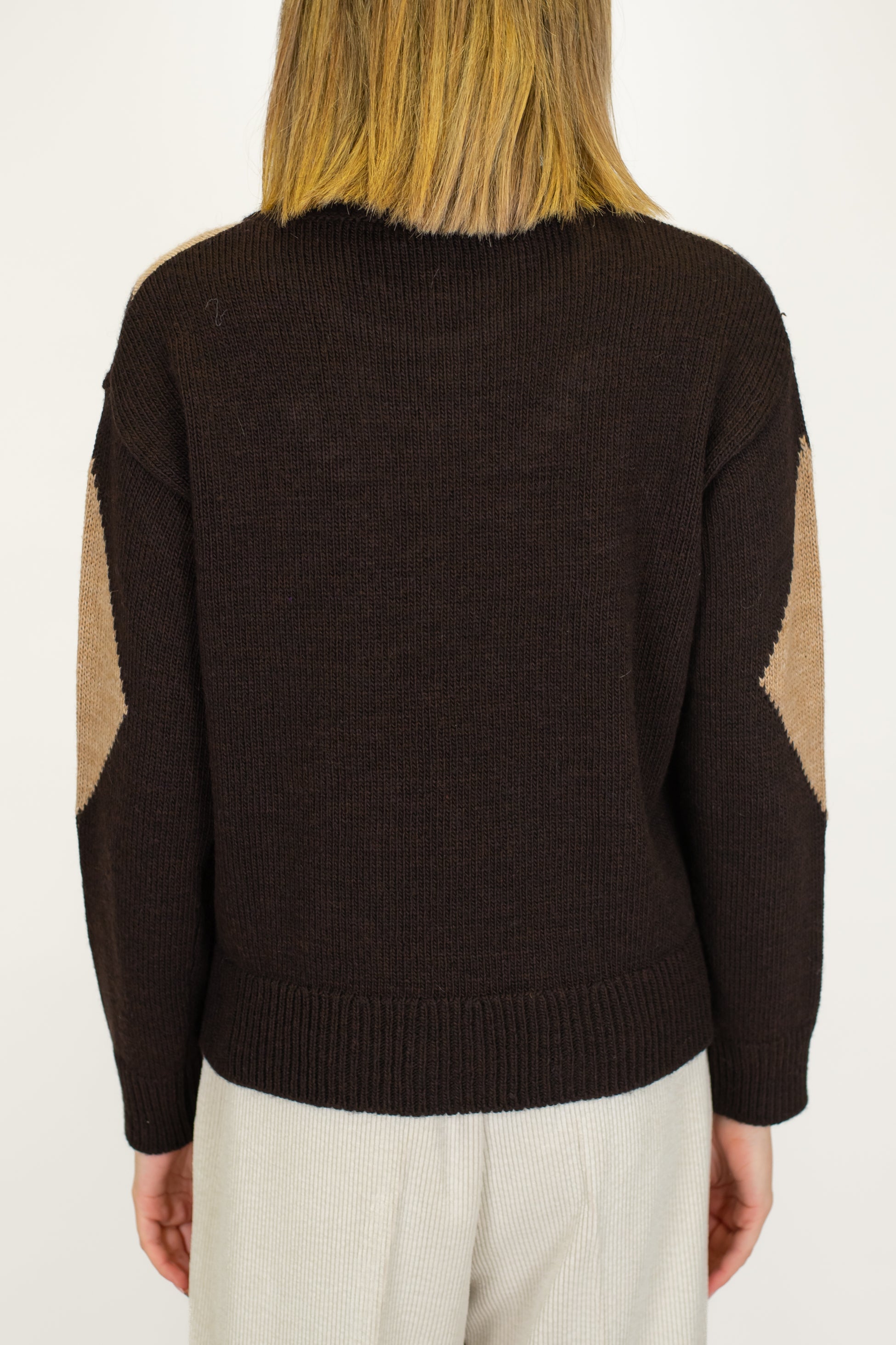 Motel - Maglia fantasia rombi con dettagli ricamati a contrasto in misto lana