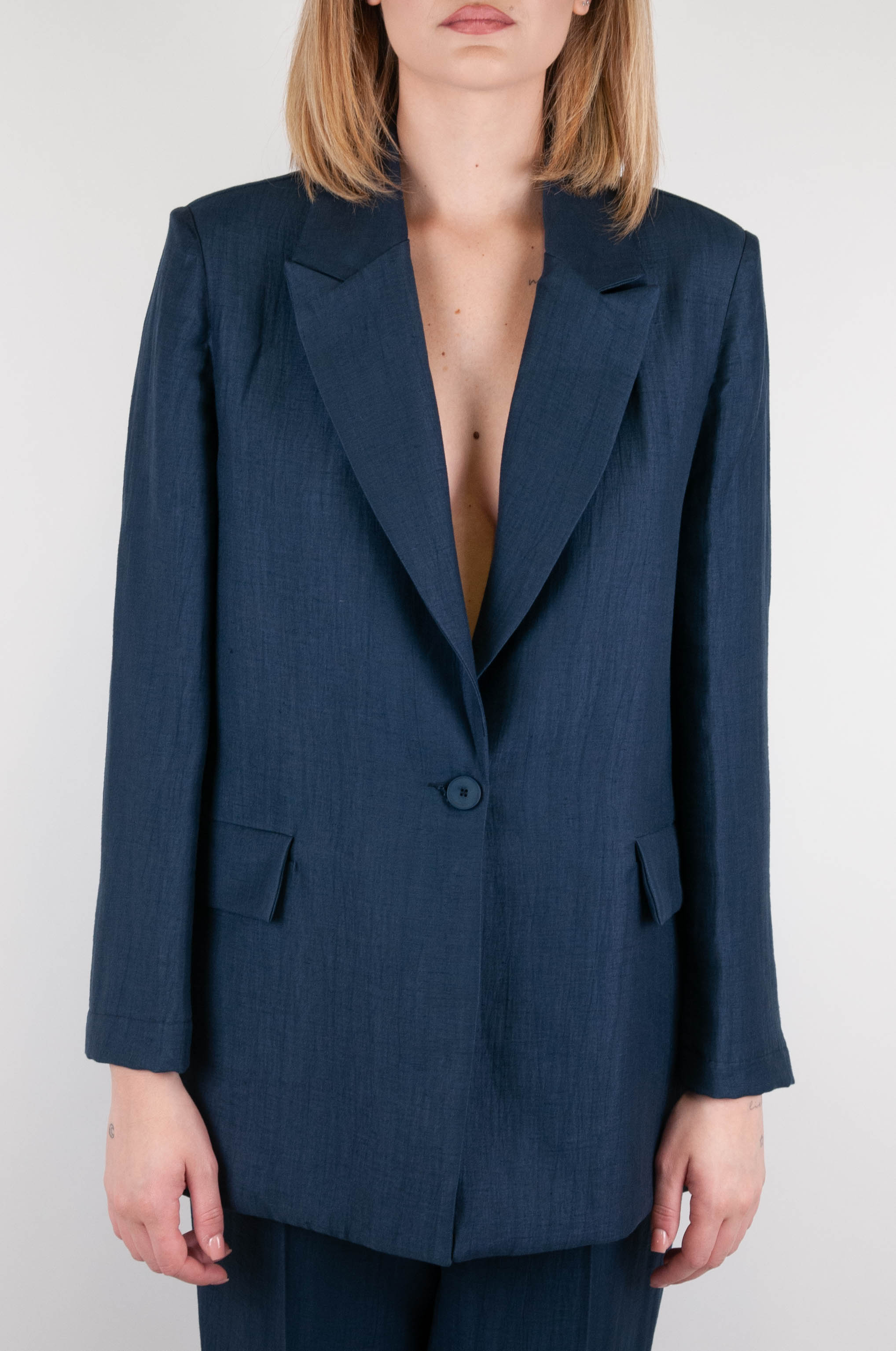Dixie - Single-breasted linen blend jacket with wide peak lapel