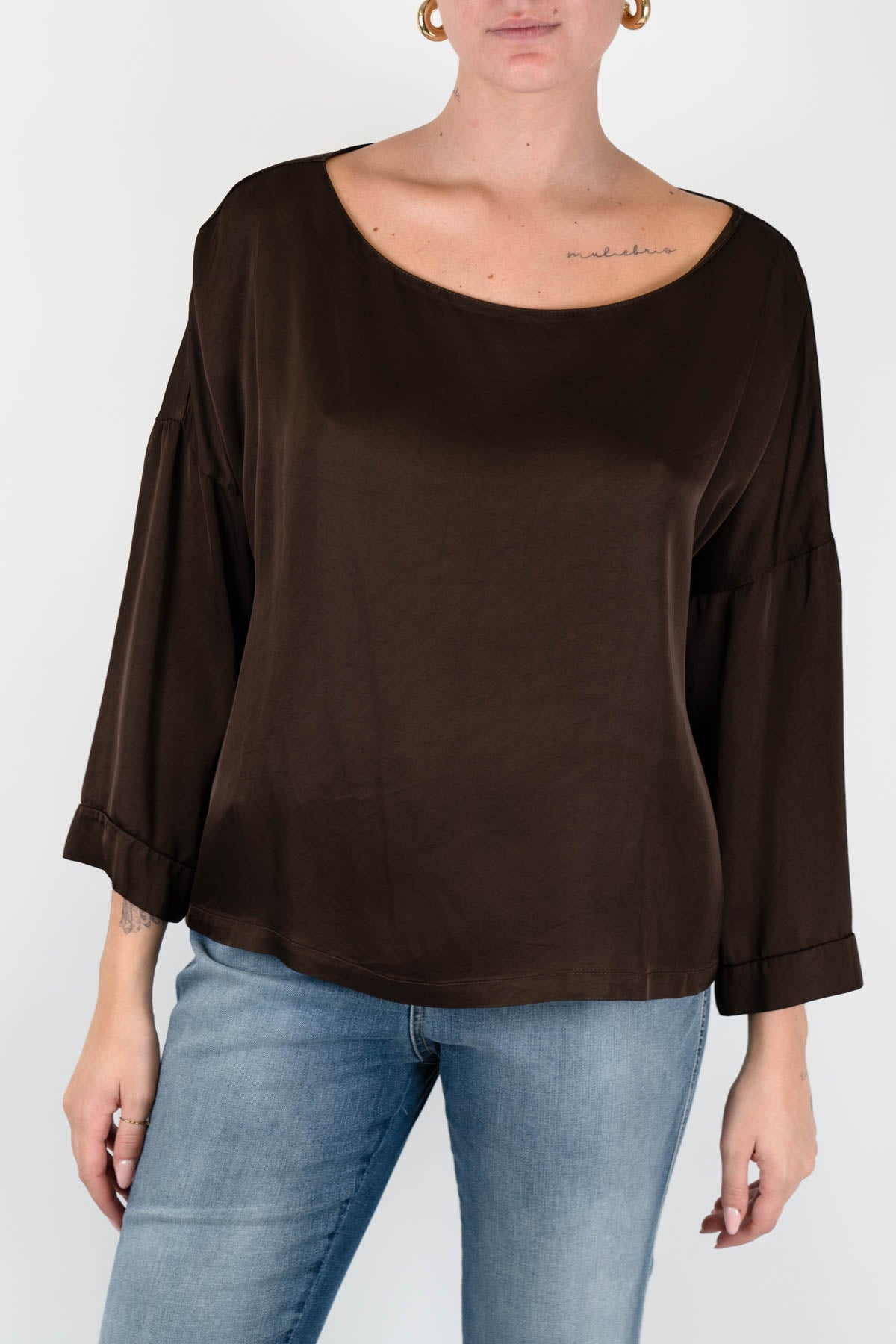 Haveone - Blusa in viscosa con scollo a barca