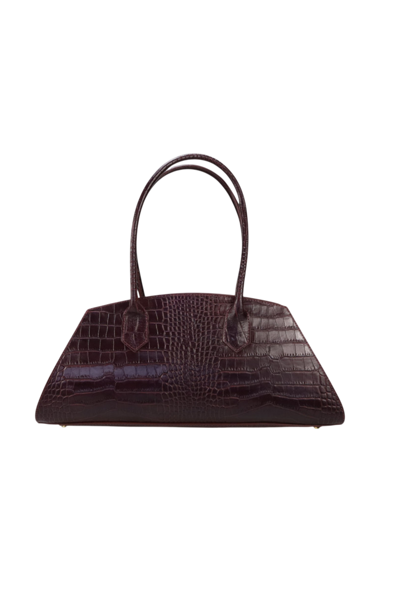 Borsa trapezio in pelle cocco con manici e tracolla
