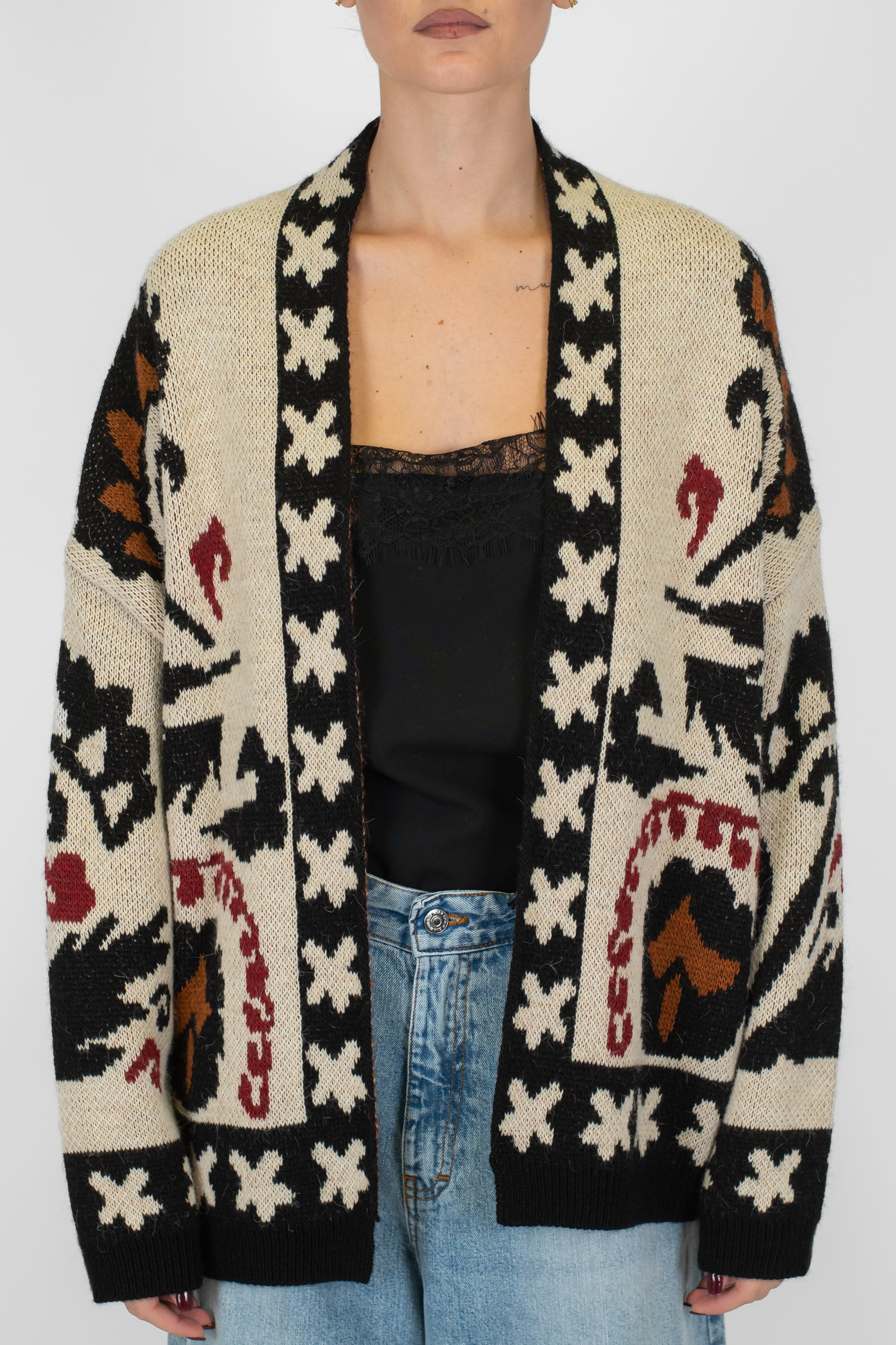 Dixie - Cardigan aperto fantasia astratta in misto lana