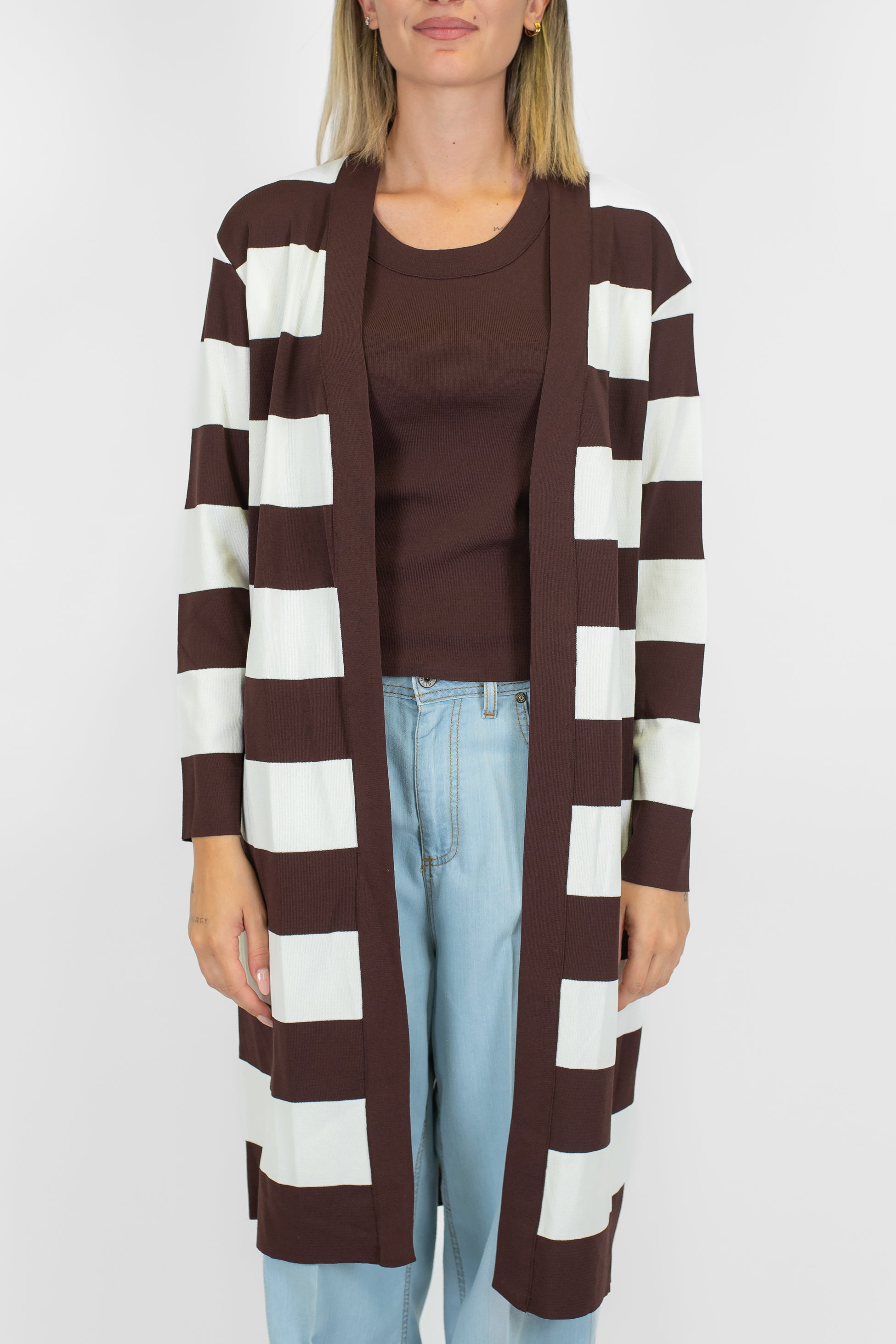 Tensione in - Cardigan fantasia a righe privo di bottoni