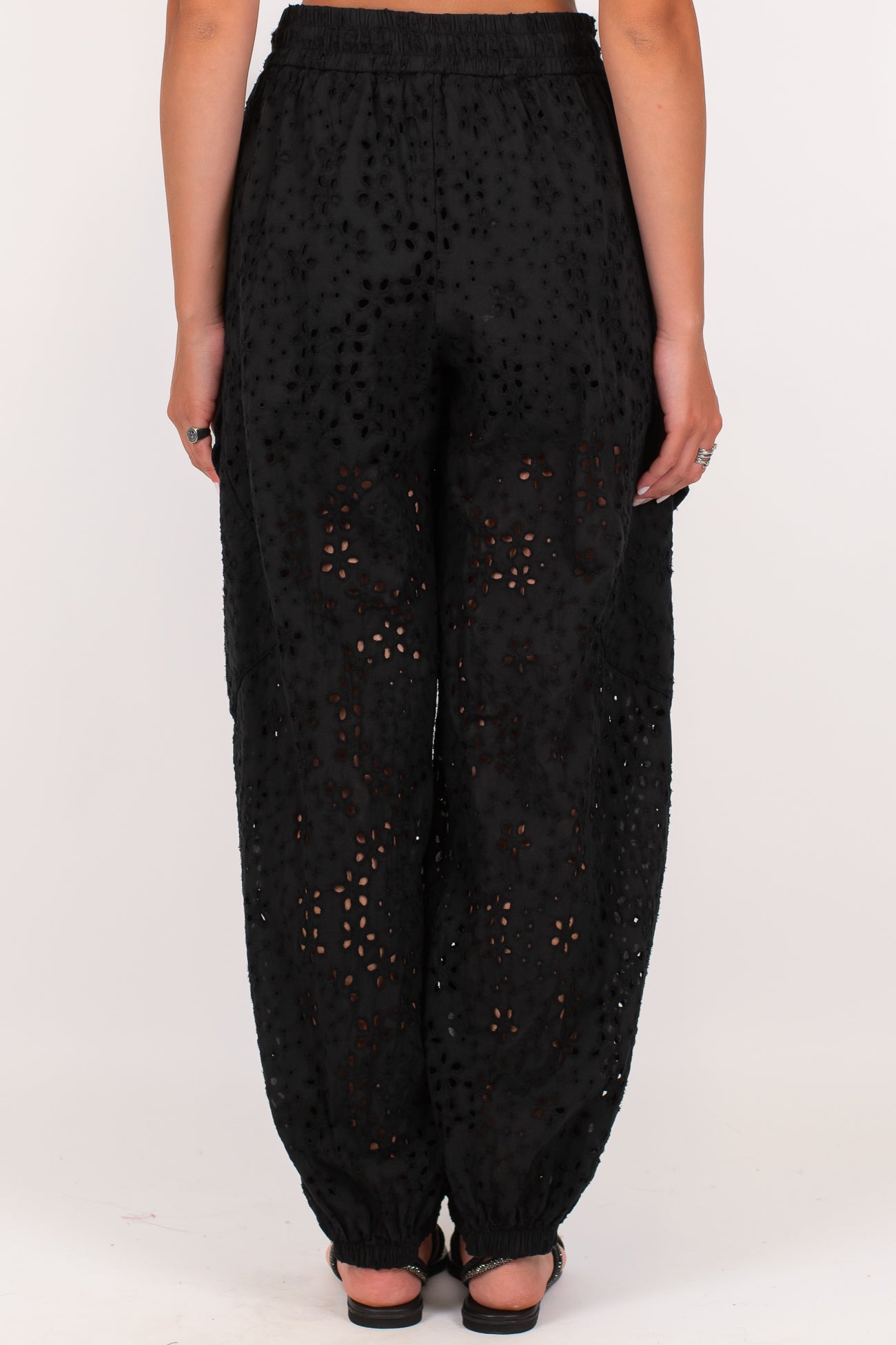 Motel - Pantalone cargo balloon in pizzo sangallo con coulisse