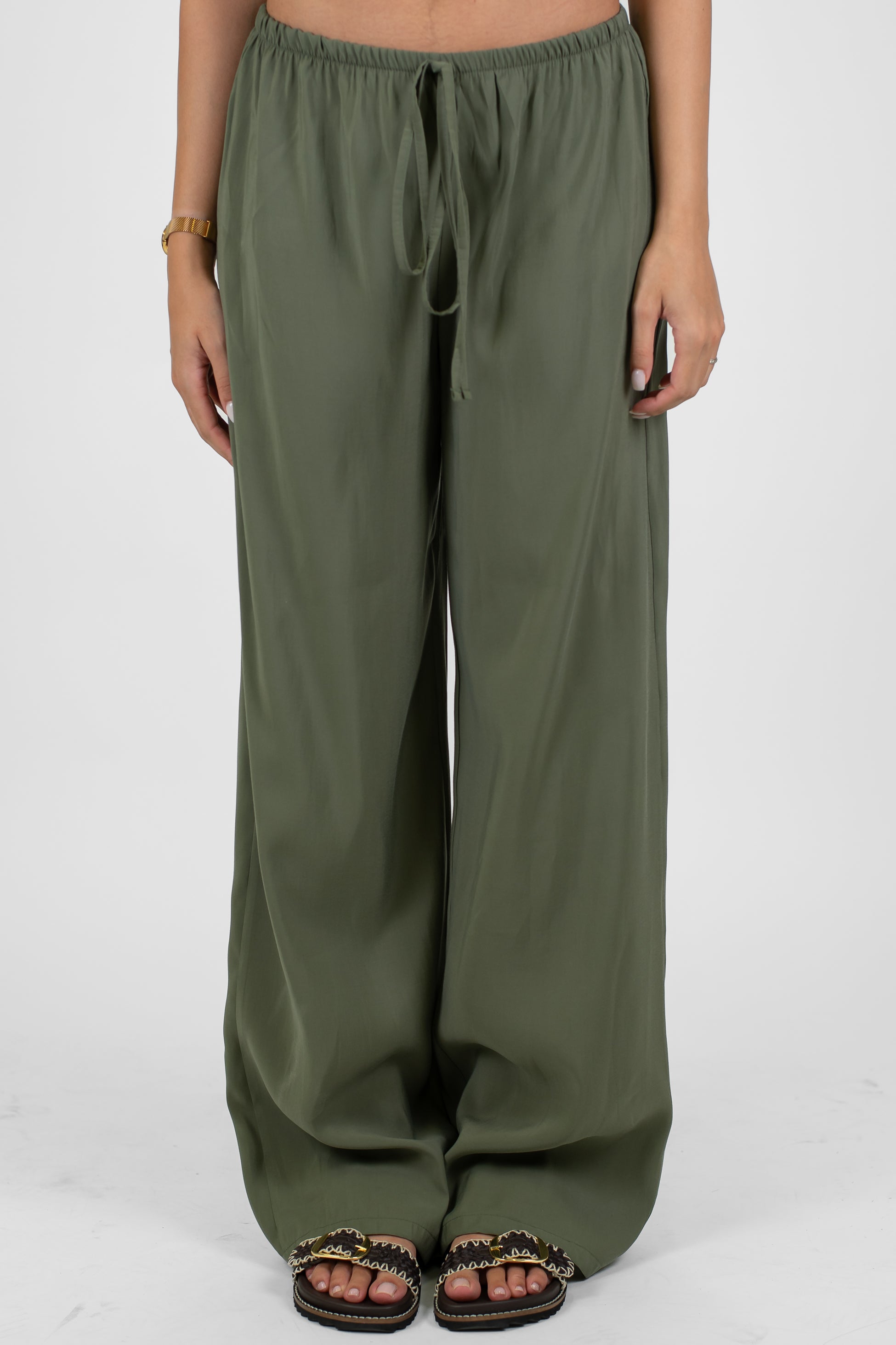 Haveone - Coordinato in modal con t-shirt scollo a V con lacci e pantalone palazzo con coulisse