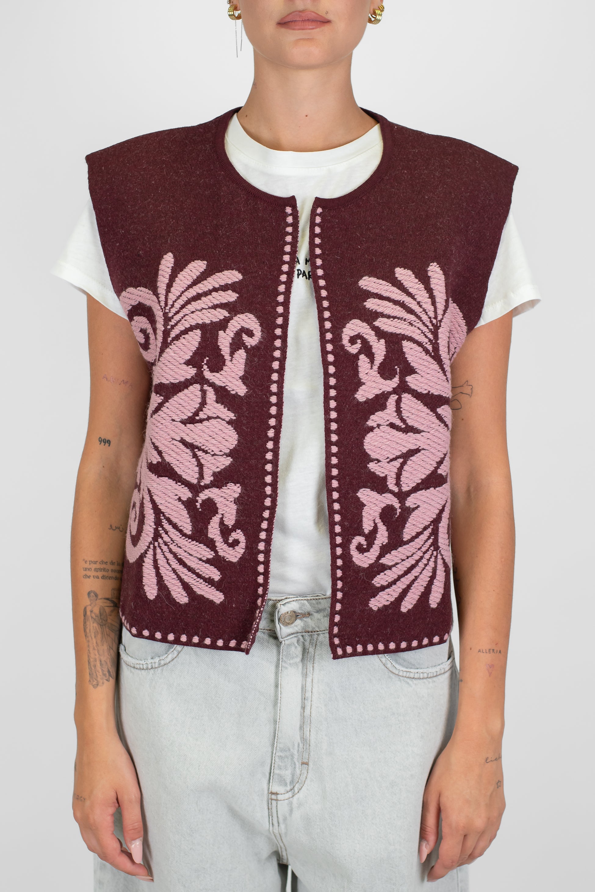 Tensione in - Gilet aperto fantasia astratta in misto lana