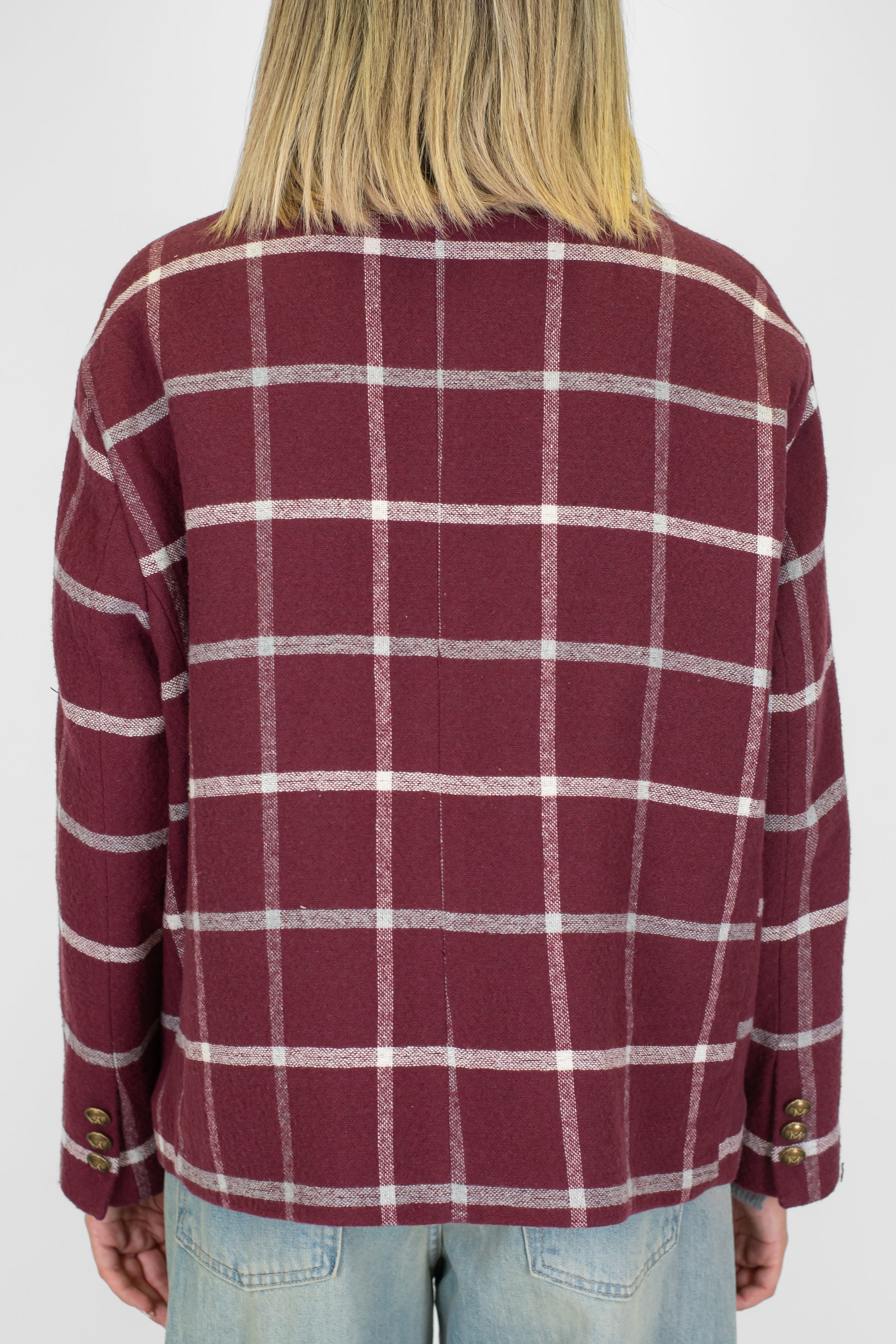 Maryley - Giacca doppiopetto crop fantasia quadri