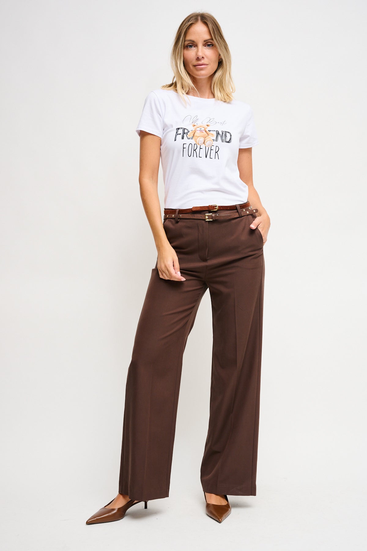 Maryley - Pantalone palazzo in tencel con doppia cintura