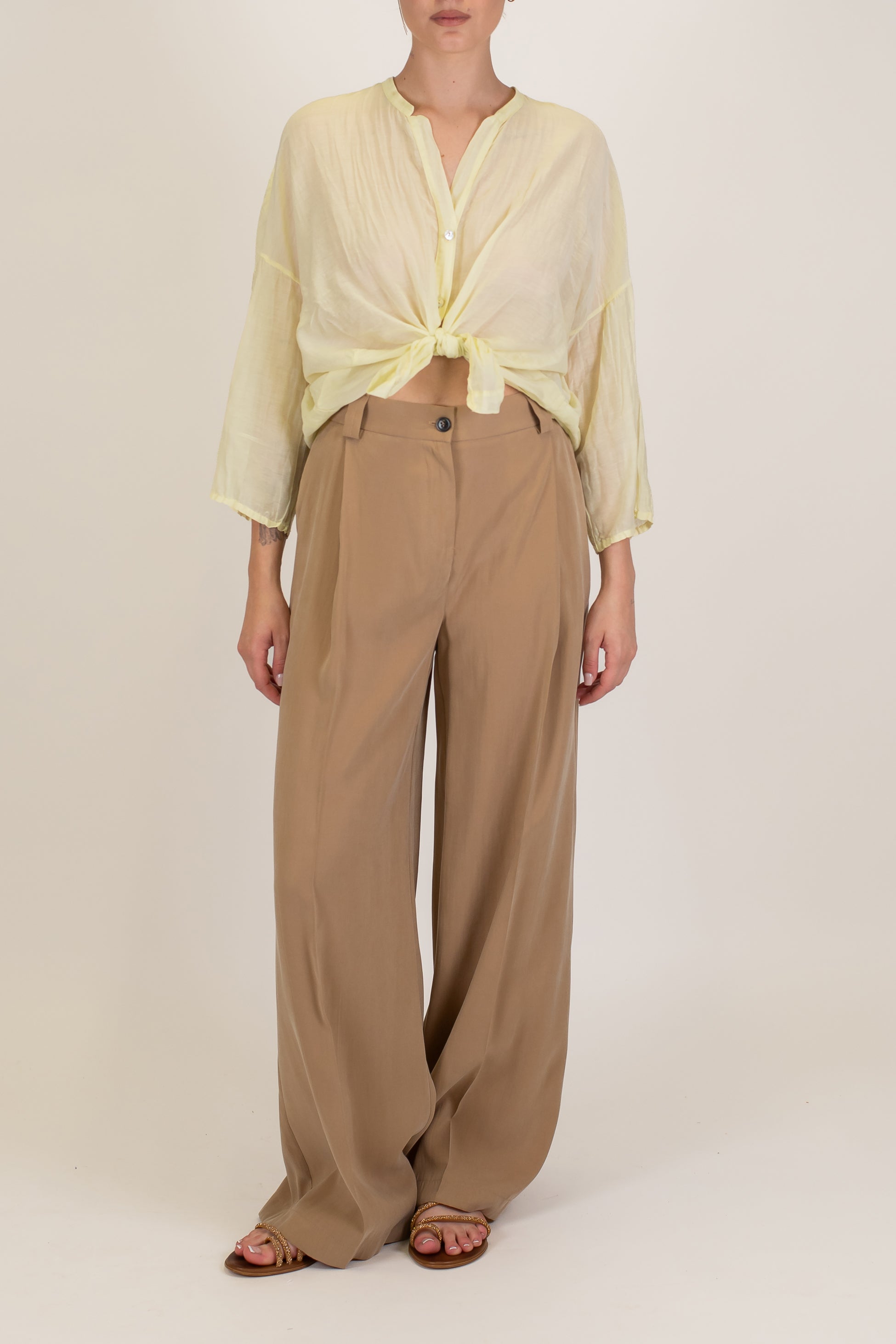 Maryley - Pantalone palazzo a vita alta in modal