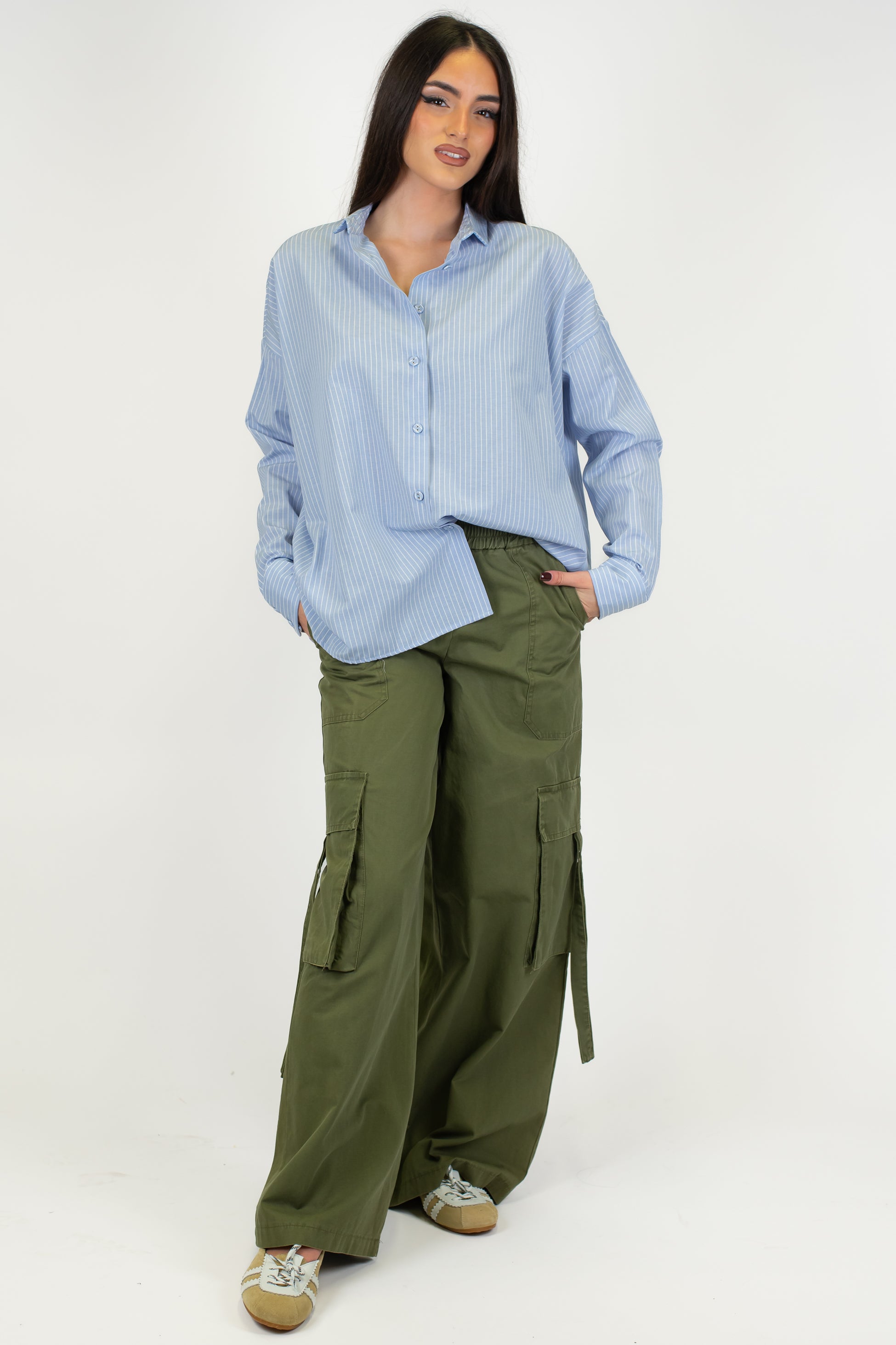 Motel - Pantalone cargo palazzo con elastico in vita