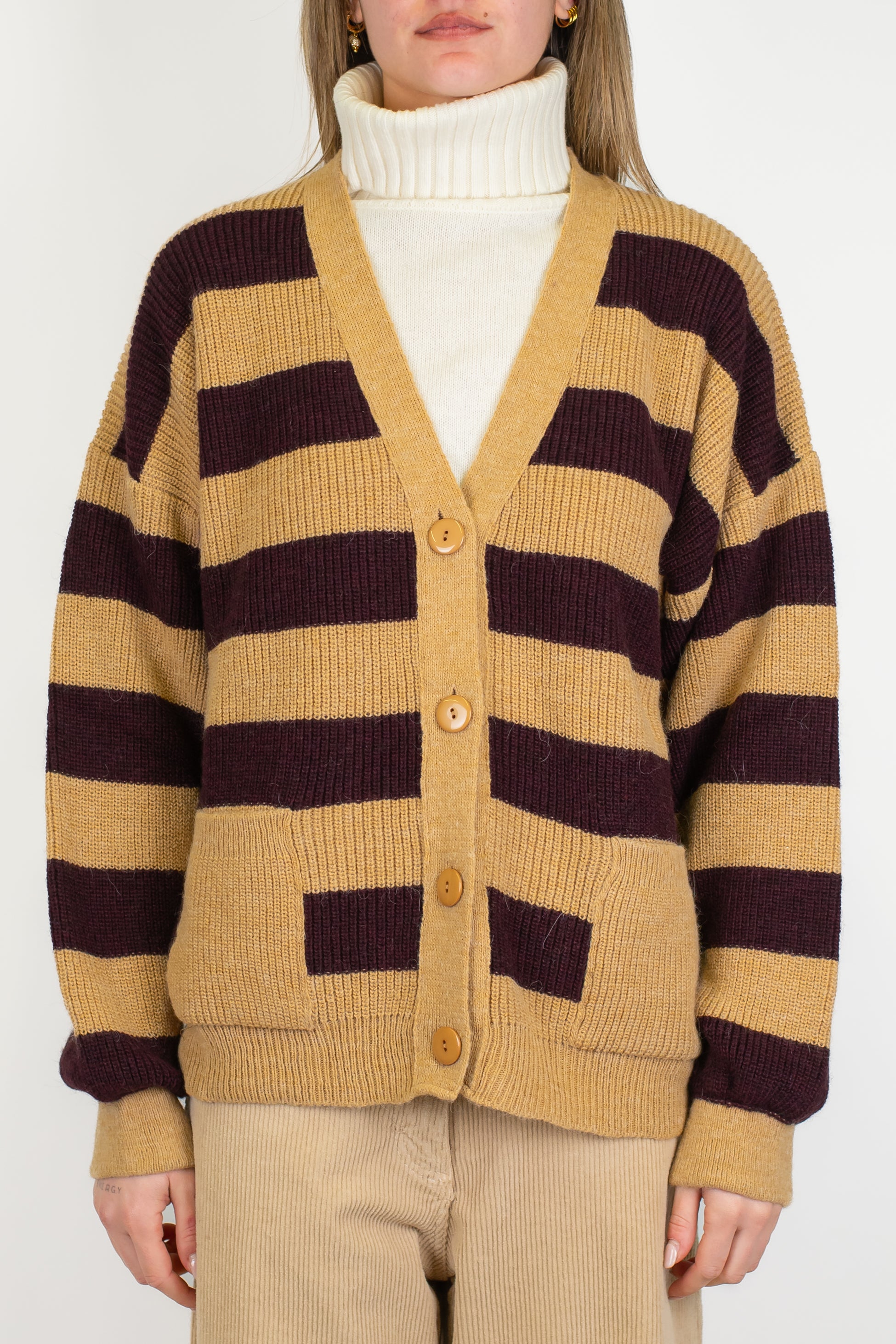 Kontatto - Cardigan over fantasia righe a contrasto in misto lana