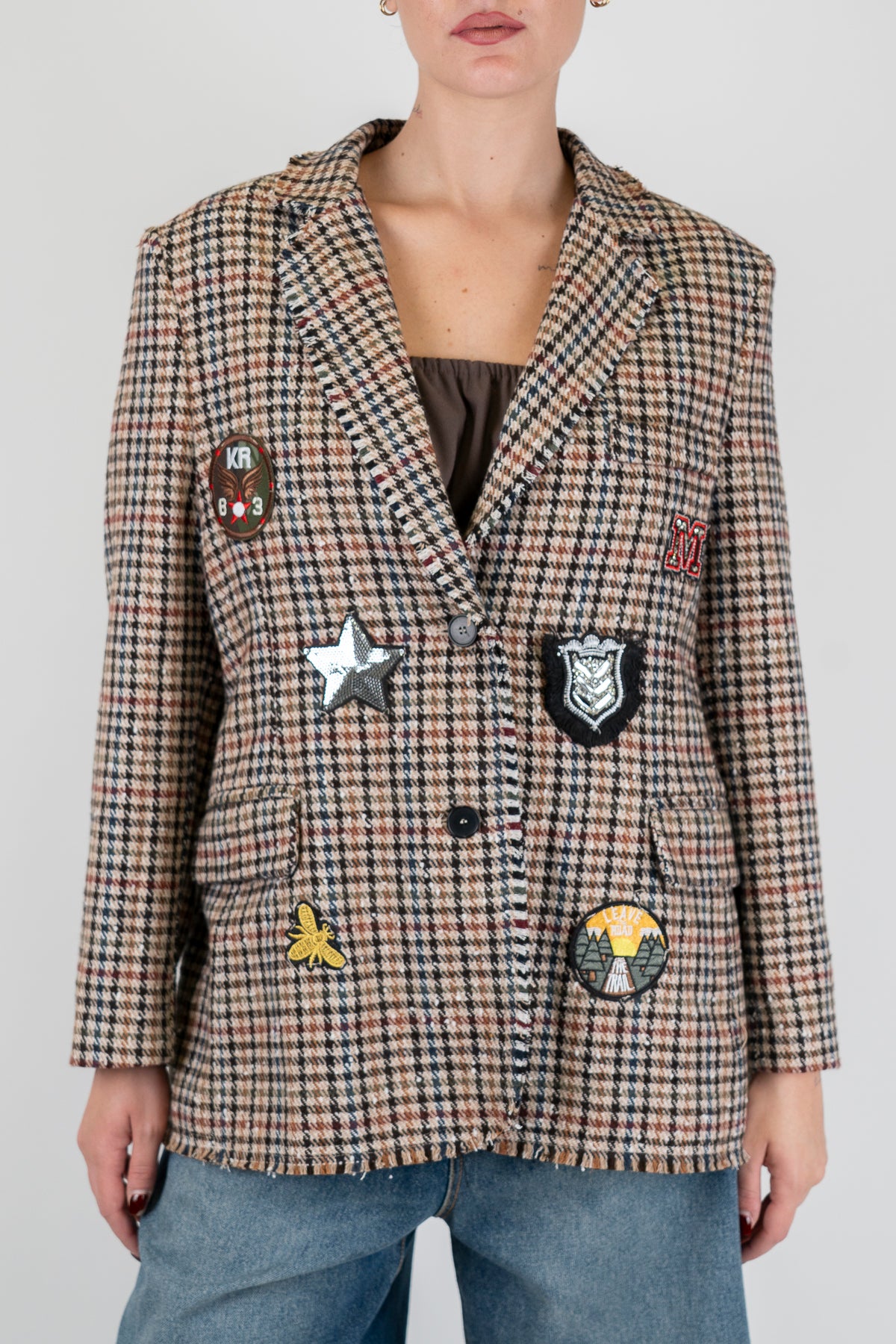 Motel - Blazer fantasia quadretti con patch