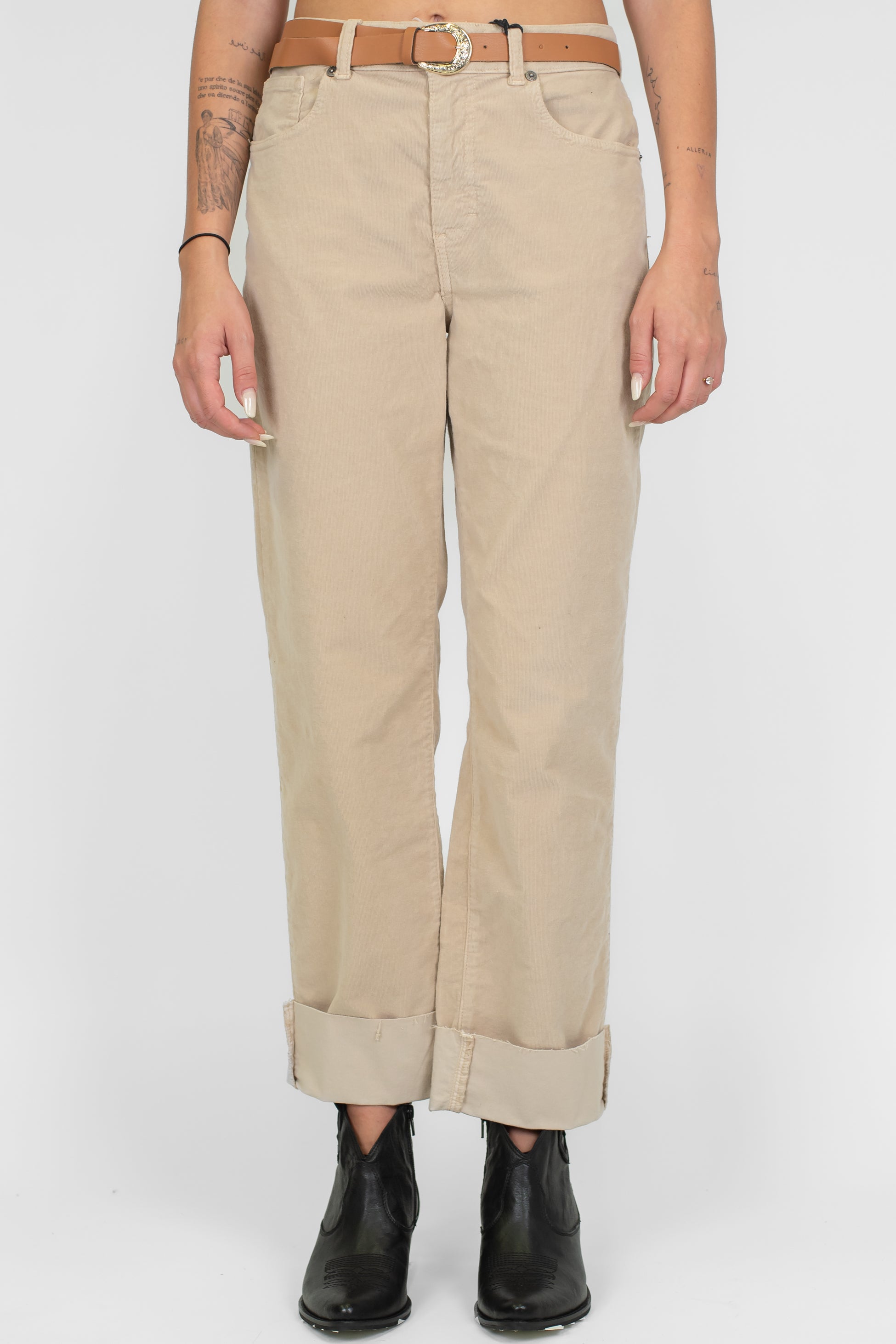 Maryley - Pantalone in velluto millerighe con risvolto