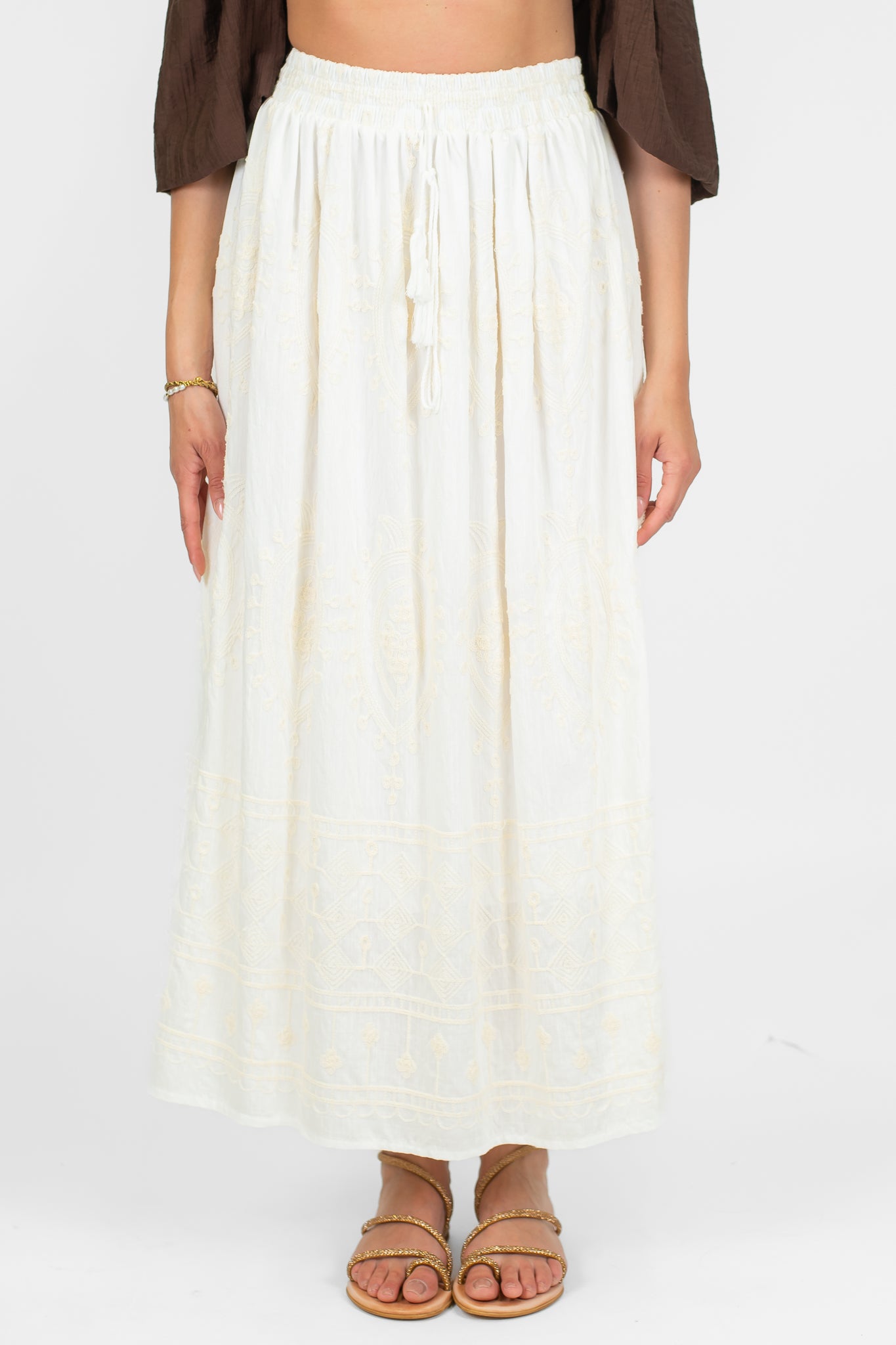 Haveone - Gonna con ricamo in pizzo e coulisse