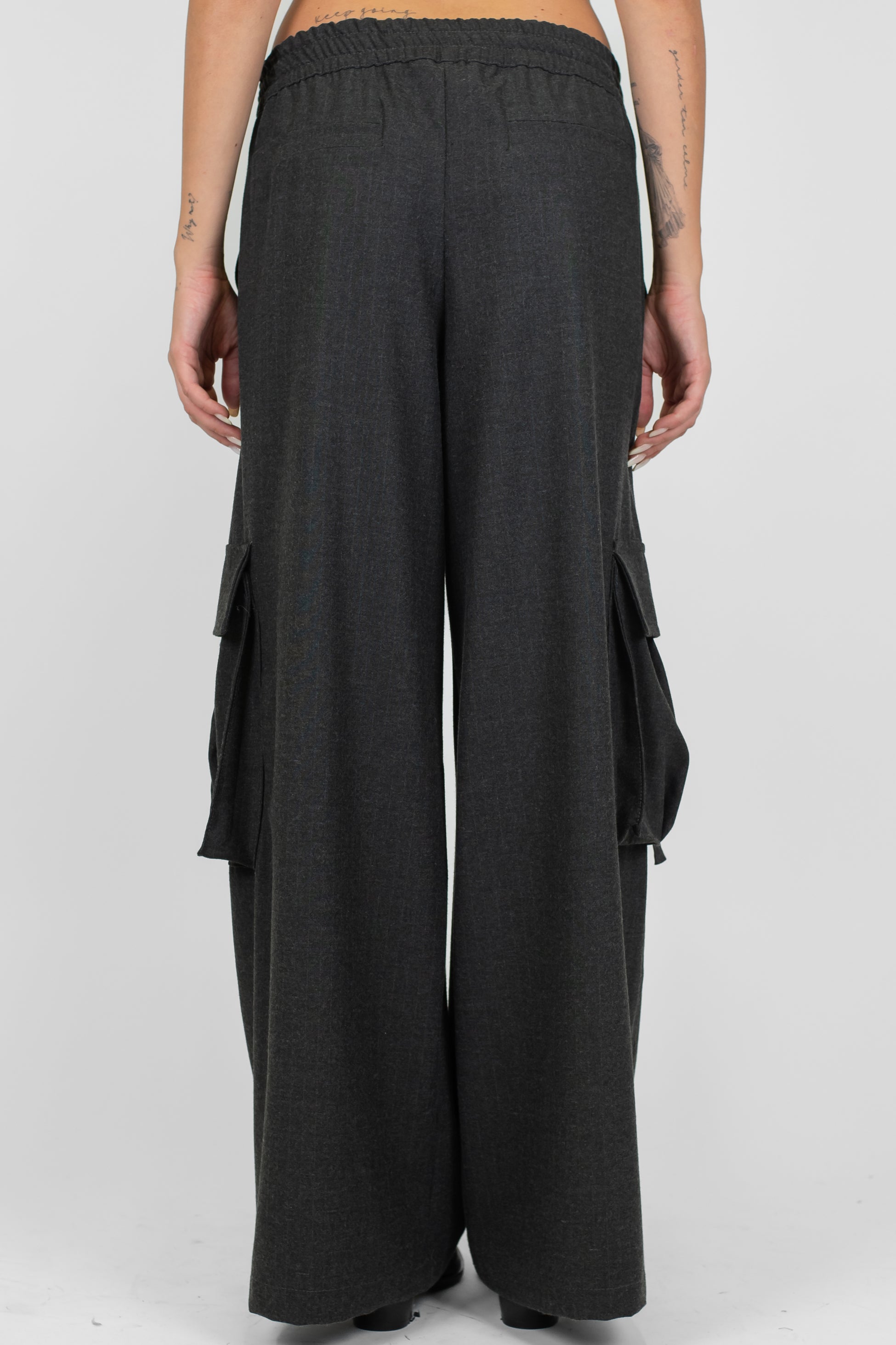 Motel - Pantalone palazzo cargo gessato con coulisse