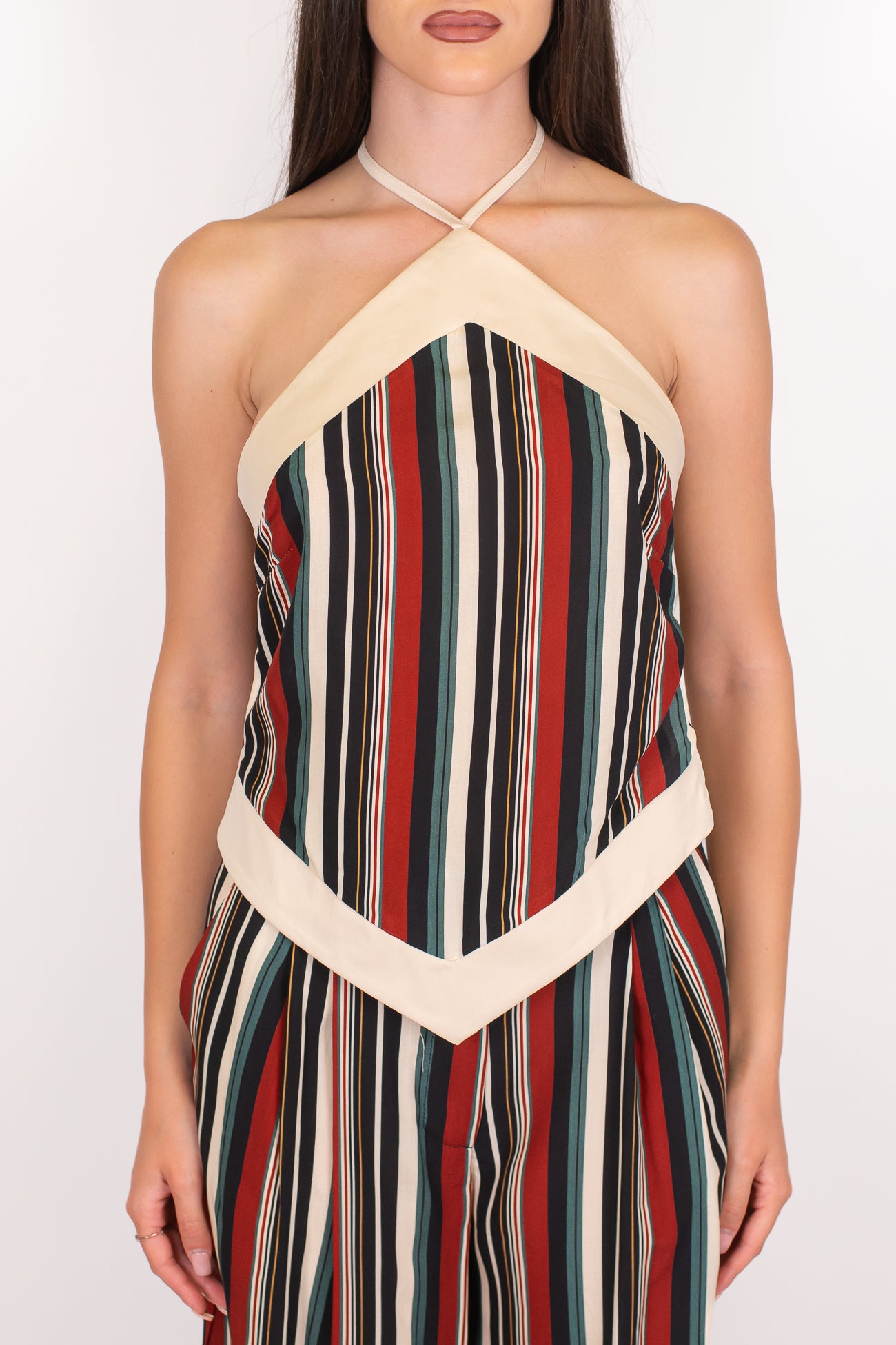 Haveone - Top fazzoletto fantasia a righe in viscosa con allaccio al collo