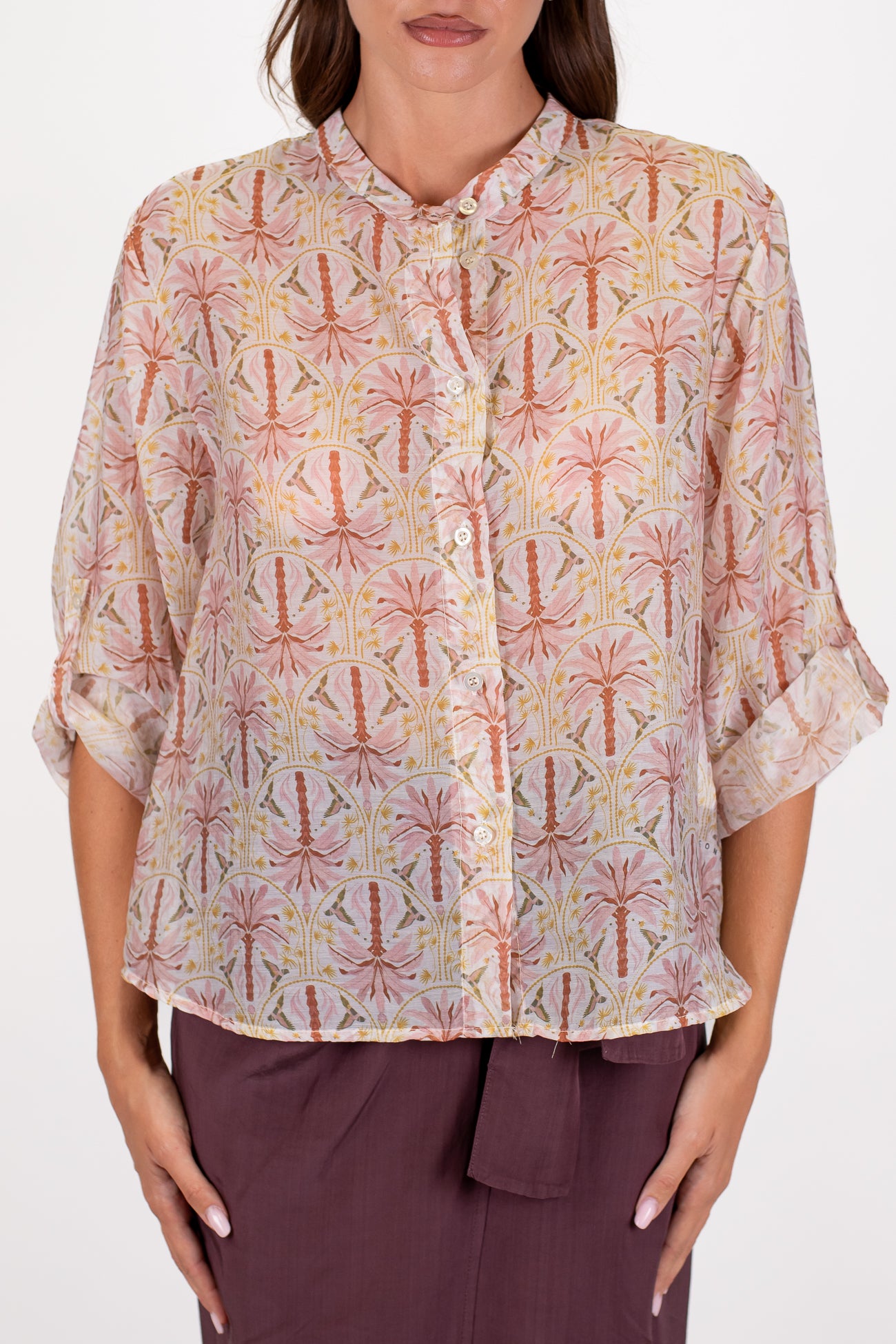 Haveone - Camicia in lyocell fantasia palmine