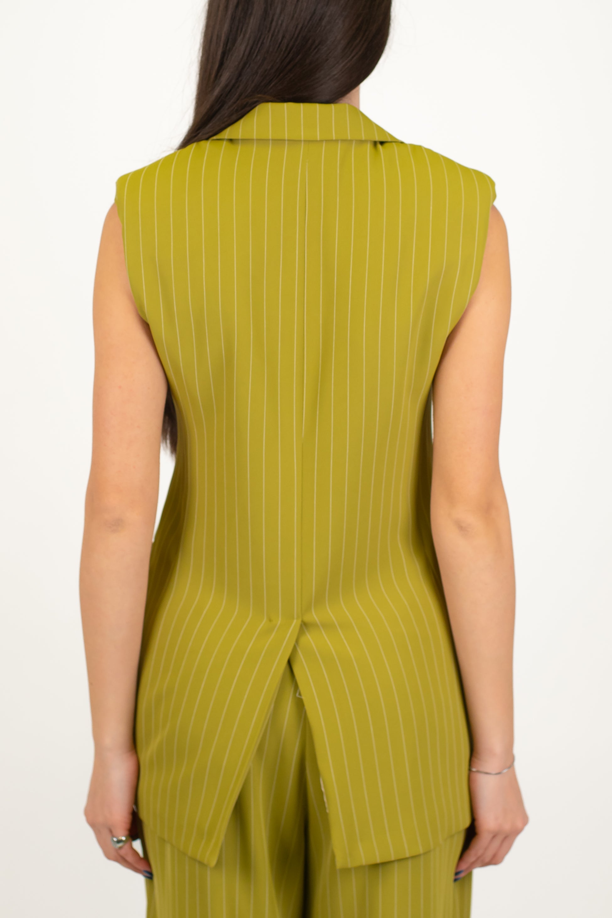 Maryley - Gilet lungo doppiopetto gessato con spalline
