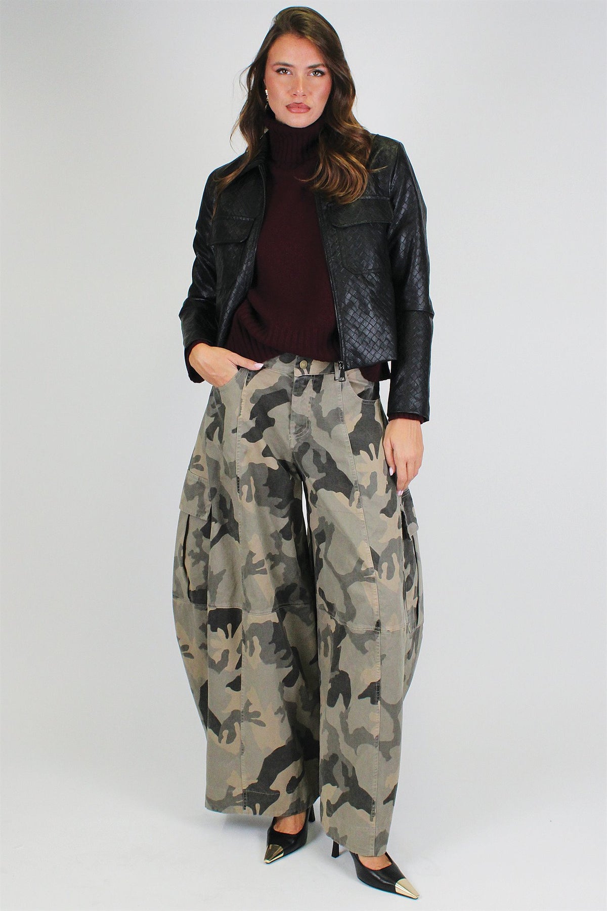 Dixie - Giubbino in ecopelle fantasia intrecciata con taschini e chiusura zip