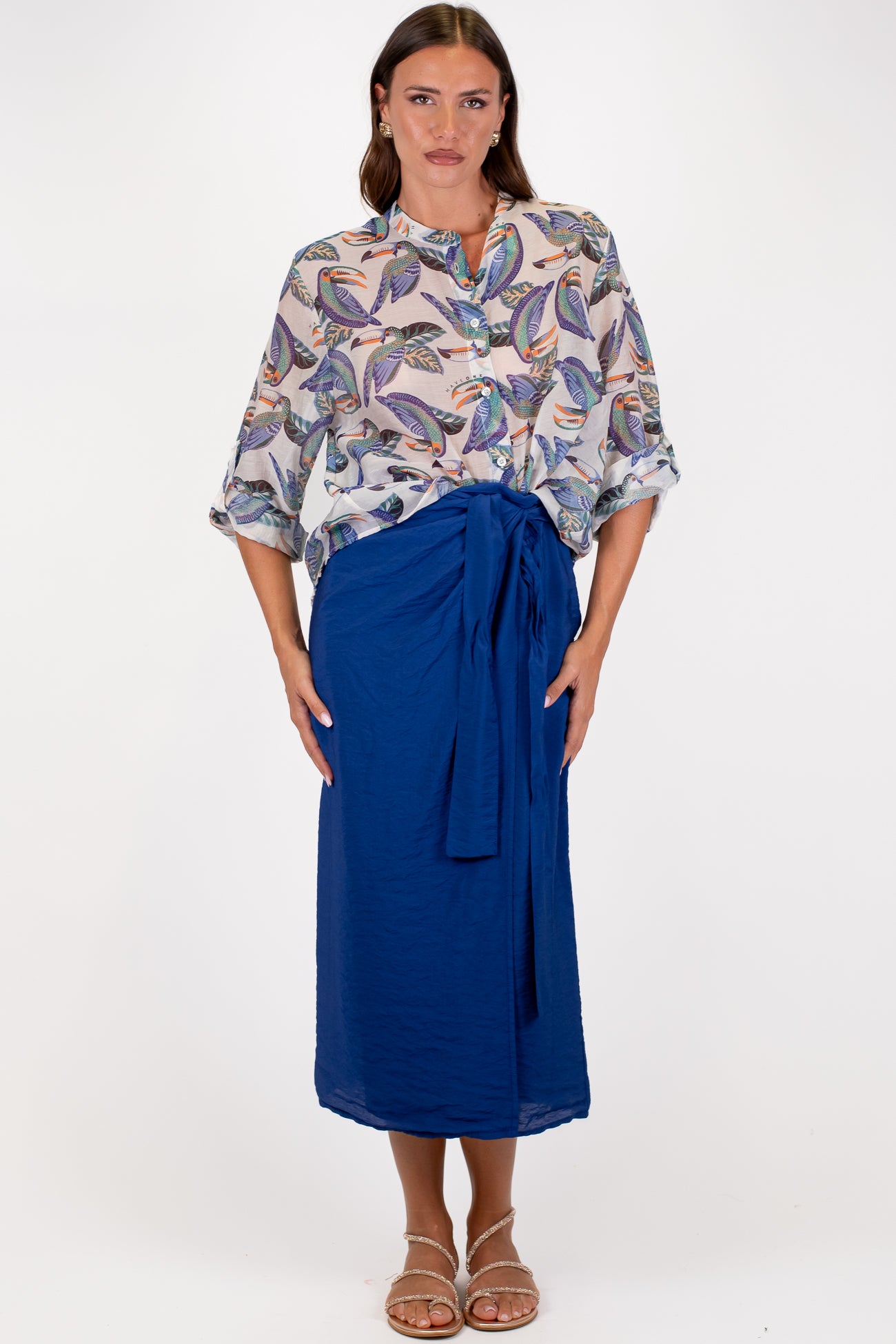 Haveone - Camicia in lyocell fantasia tucani