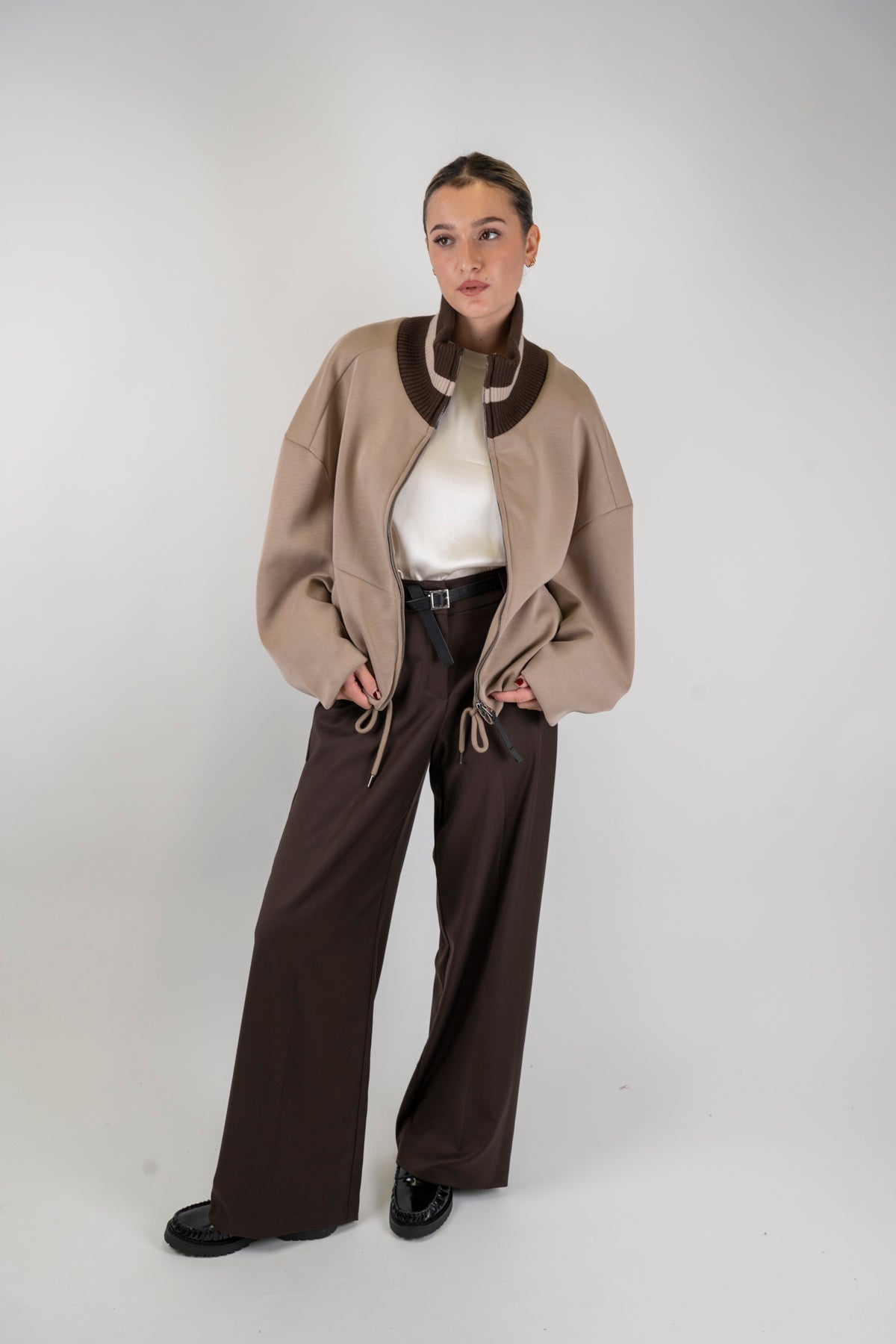 Haveone - Pantalone palazzo con elastico sul retro e doppio passante cintura