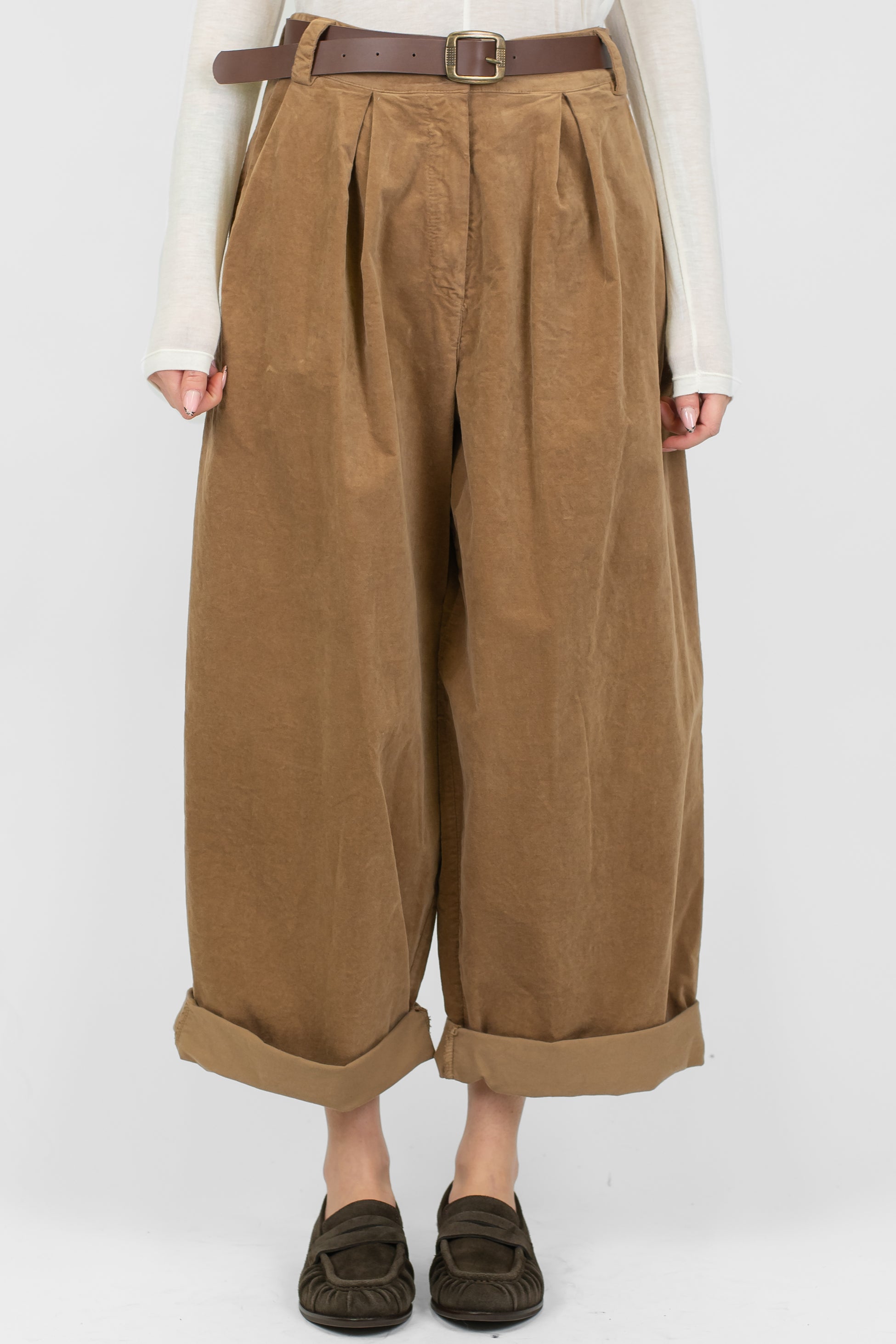 Haveone - Pantalone balloon a gamba ampia in velluto con pinces