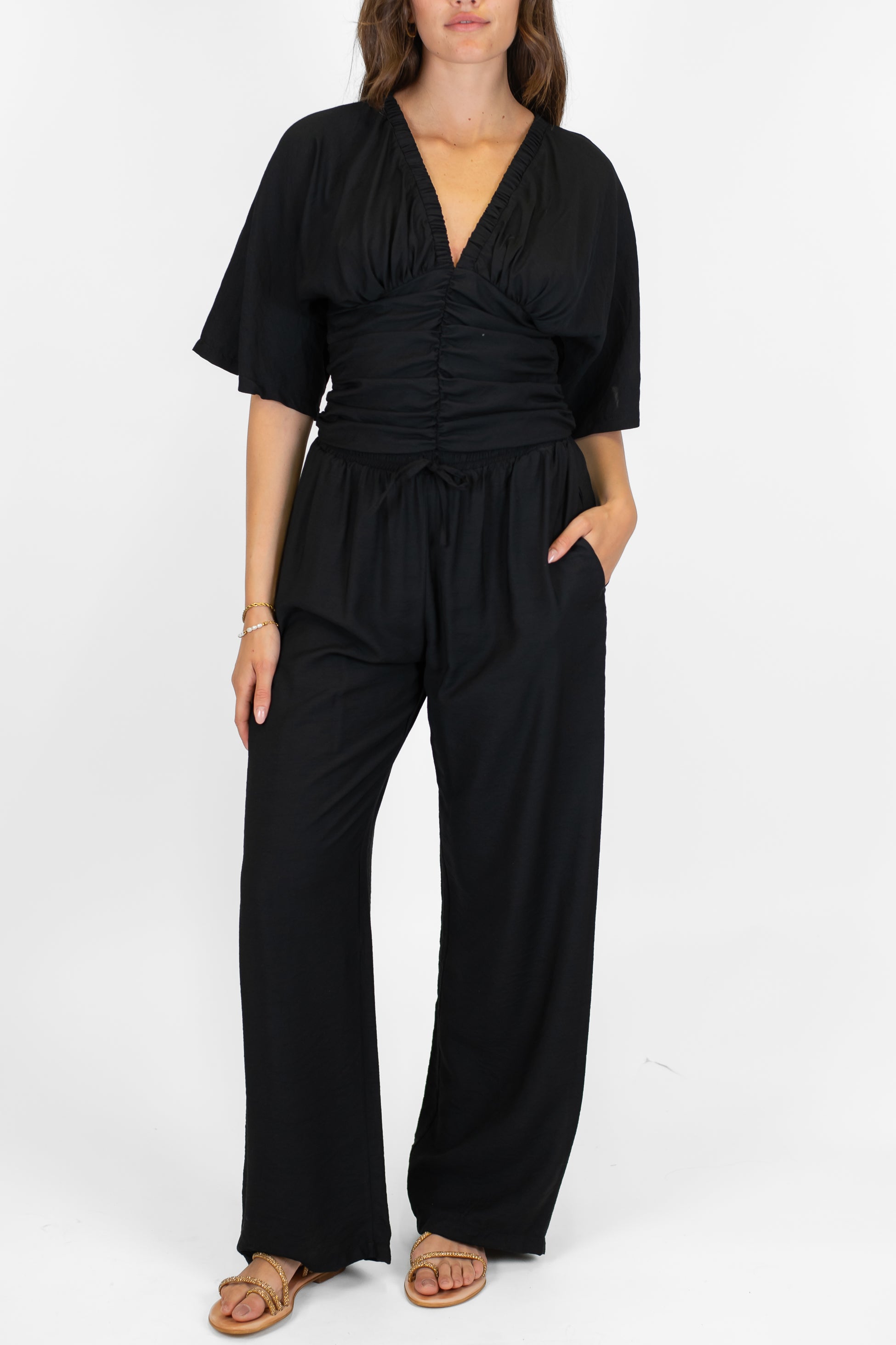 Maryley - Pantalone palazzo in viscosa con coulisse